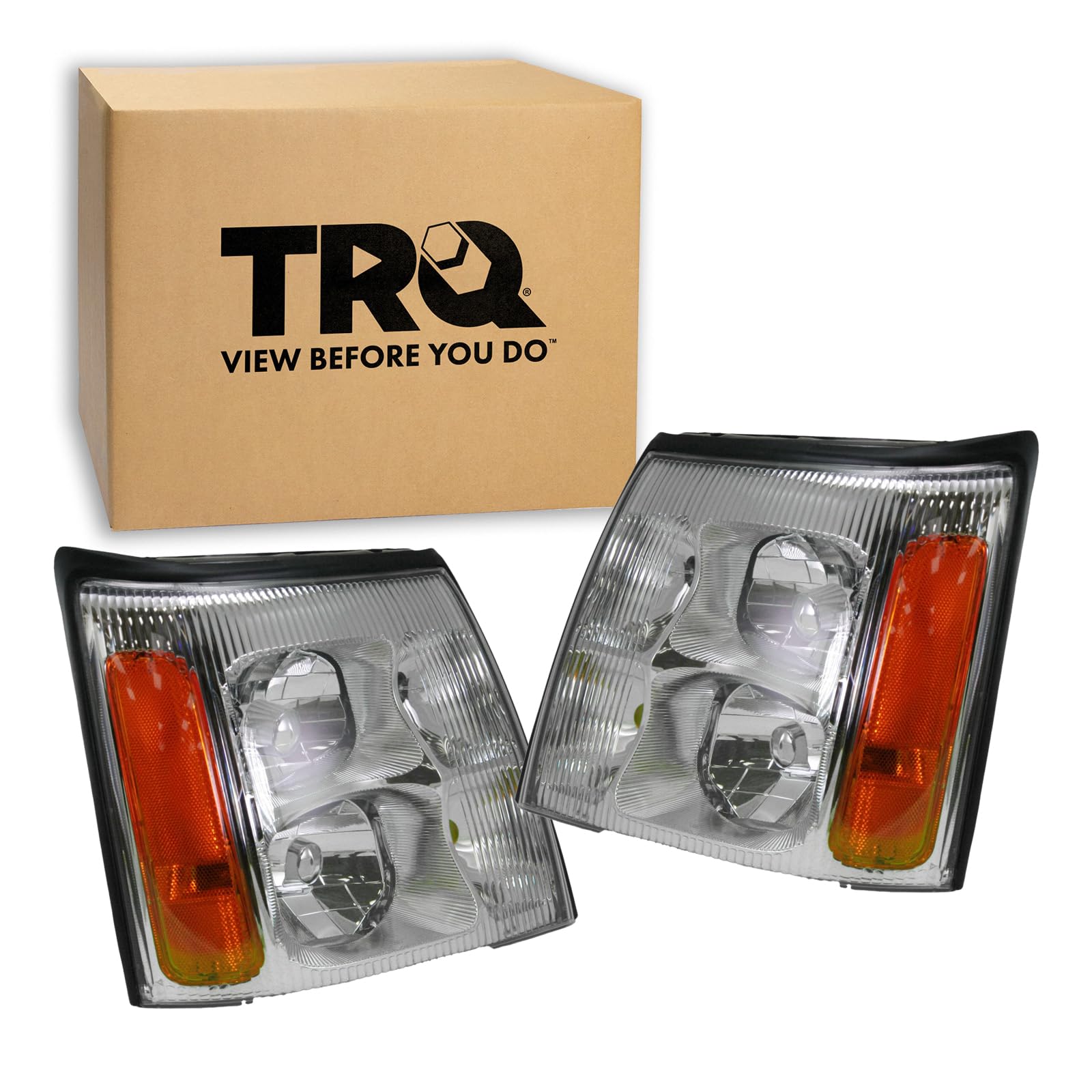 TRQ Headlight Assembly Set GM2502236 GM2503236 Compatible with 2003-2006 Cadillac Escalade Escalade ESV, EXT