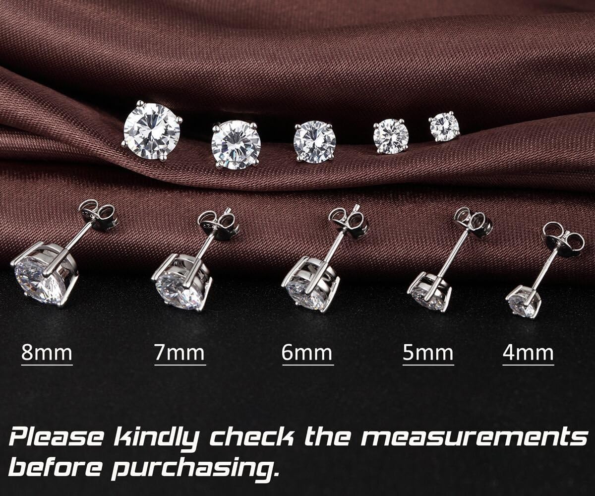 Jiamiaoi Earrings for Men Women Hypoallergenic 925 Sterling Silver Cubic Zirconia CZ Stud Earrings4mm-8mm - Image 6