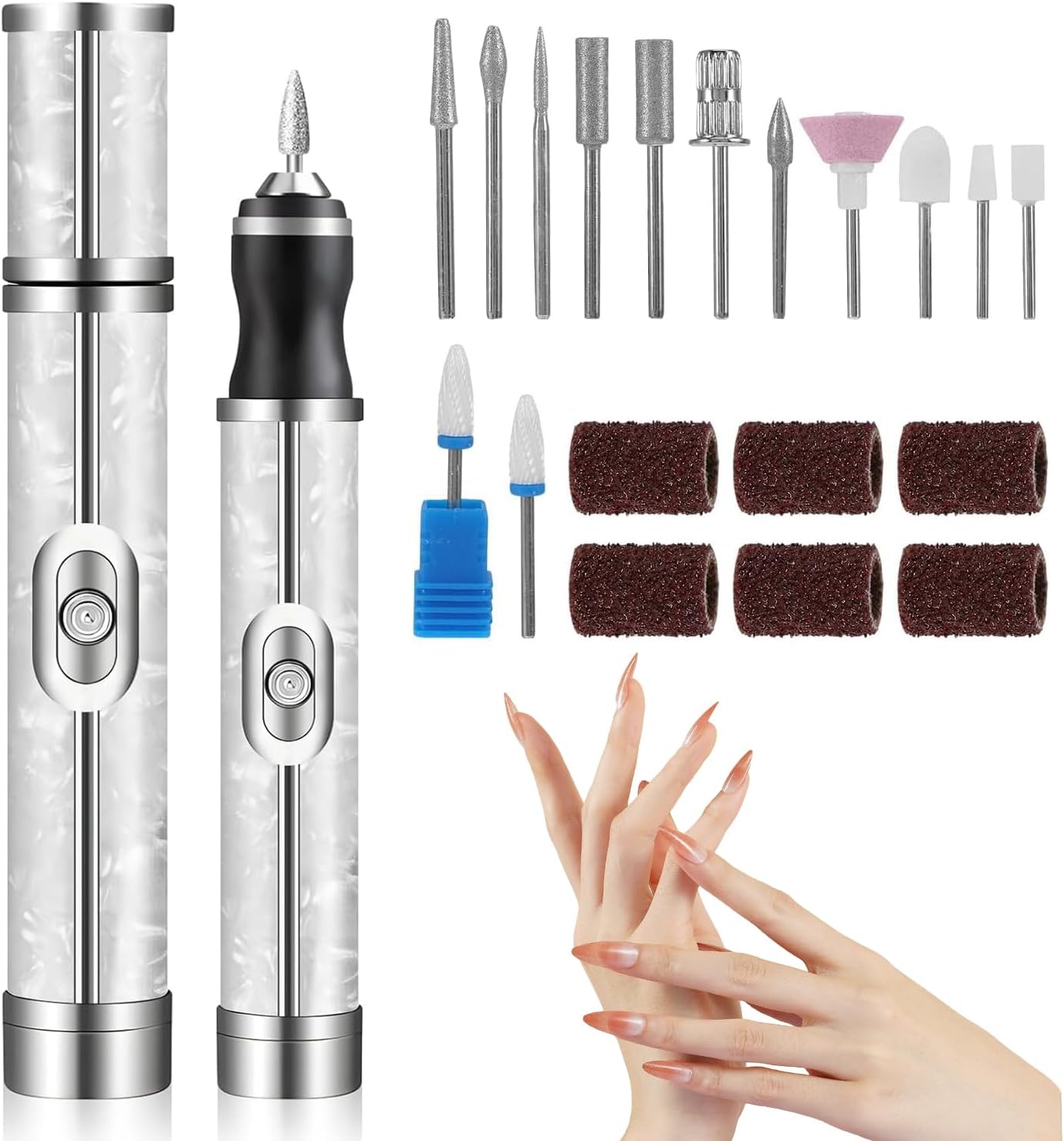 Electric Nail File for Thick Toe Nails, Toenails Grinder with 18 Drill Bits 20000RPM 4 Adjustable Speed Portable Rechargeable Electric Nail Drill for Gel/Acrylic Nails Hard Cuticles (Silvery)