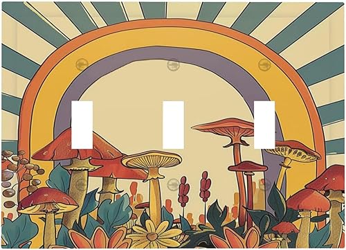 Miniatura 53 de Cubiertas de Interruptor de Luz de Palanca Simple con Diseño Abstracto de Sol Amanecer Retro, Placa Decorativa Arcoíris Atardecer de 1 Gang, Placa