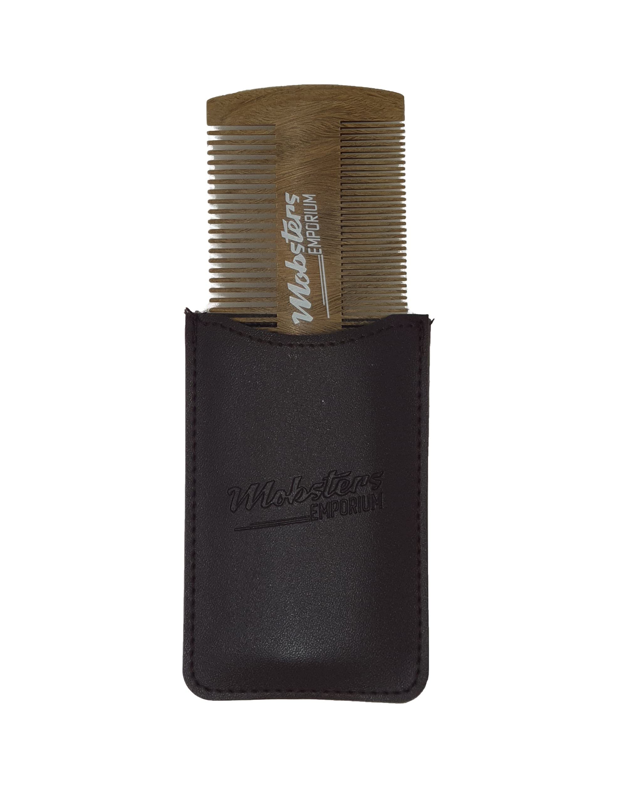 Mobsters EmporiumBeard Comb -, Pocket Sized Beard Combs for Men - Natural Wood Labour Comb with Sleek Case - Gift for Men - Dual Sized Mens Styling Comb Green Sandalwood