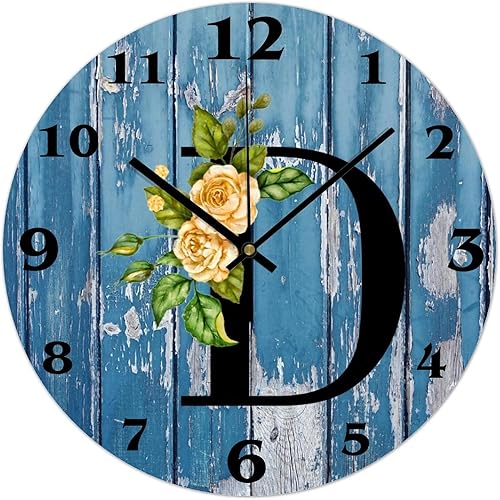 NoneQeleve Reloj de pared moderno de PVC para decoración de sala de estar diseño floral rosa con letra D relojes de pared decorativos silenciosos