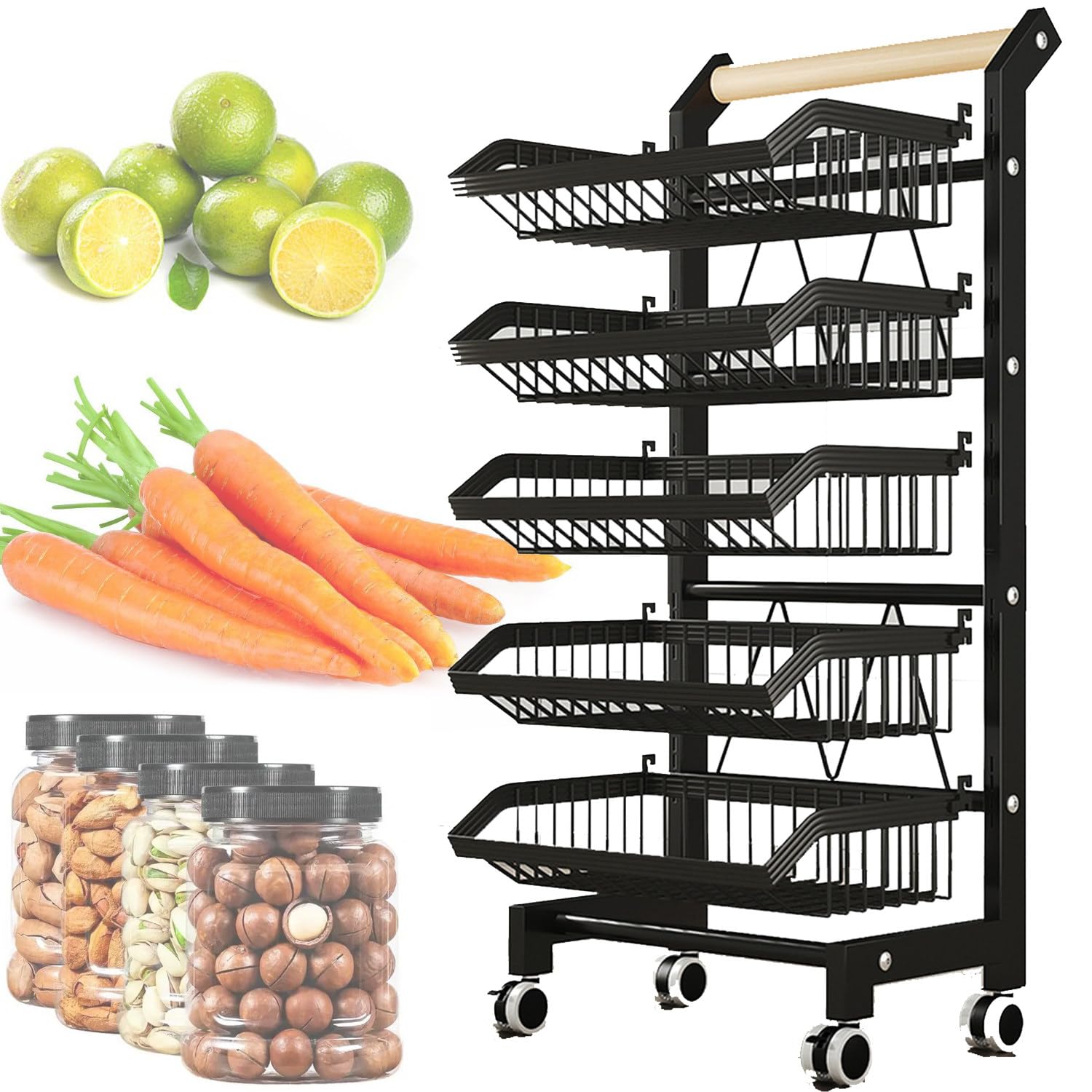 5-poziomowy stojak ekspozycyjny - mobilny supermarket półka na owoce i warzywa - kuchenny wózek do przechowywania przekąsek owoców i artykułów spożywczych - wszechstronne rozwiązanie do przechowywania