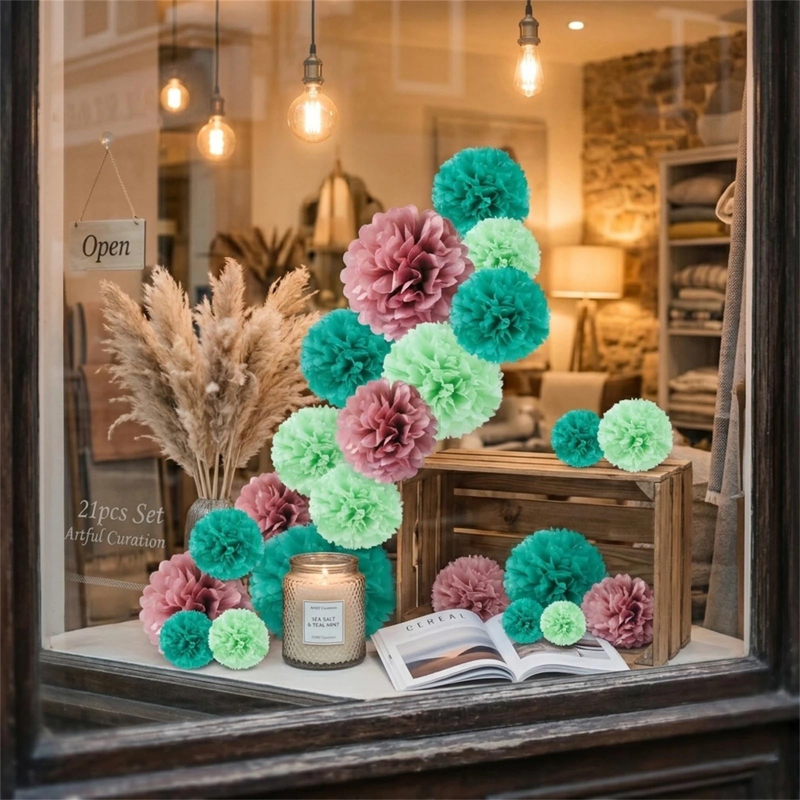 Pompons Deko 21 Stück Seidenpapier-Pompons | 20/25/30 cm Blumen, hängende Dekoration for Hochzeit, Party, Geburtstag, Hintergrund