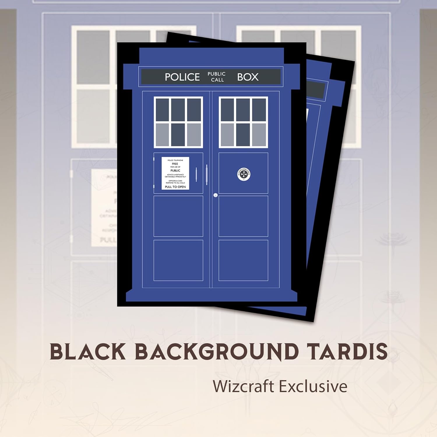 Black Background Tardis MTG Card Sleeves (Smooth) - 104 Count Standard Size TCG Sleeves - Compatible with Magic The Gathering - Double Sleeving - Original Art Design