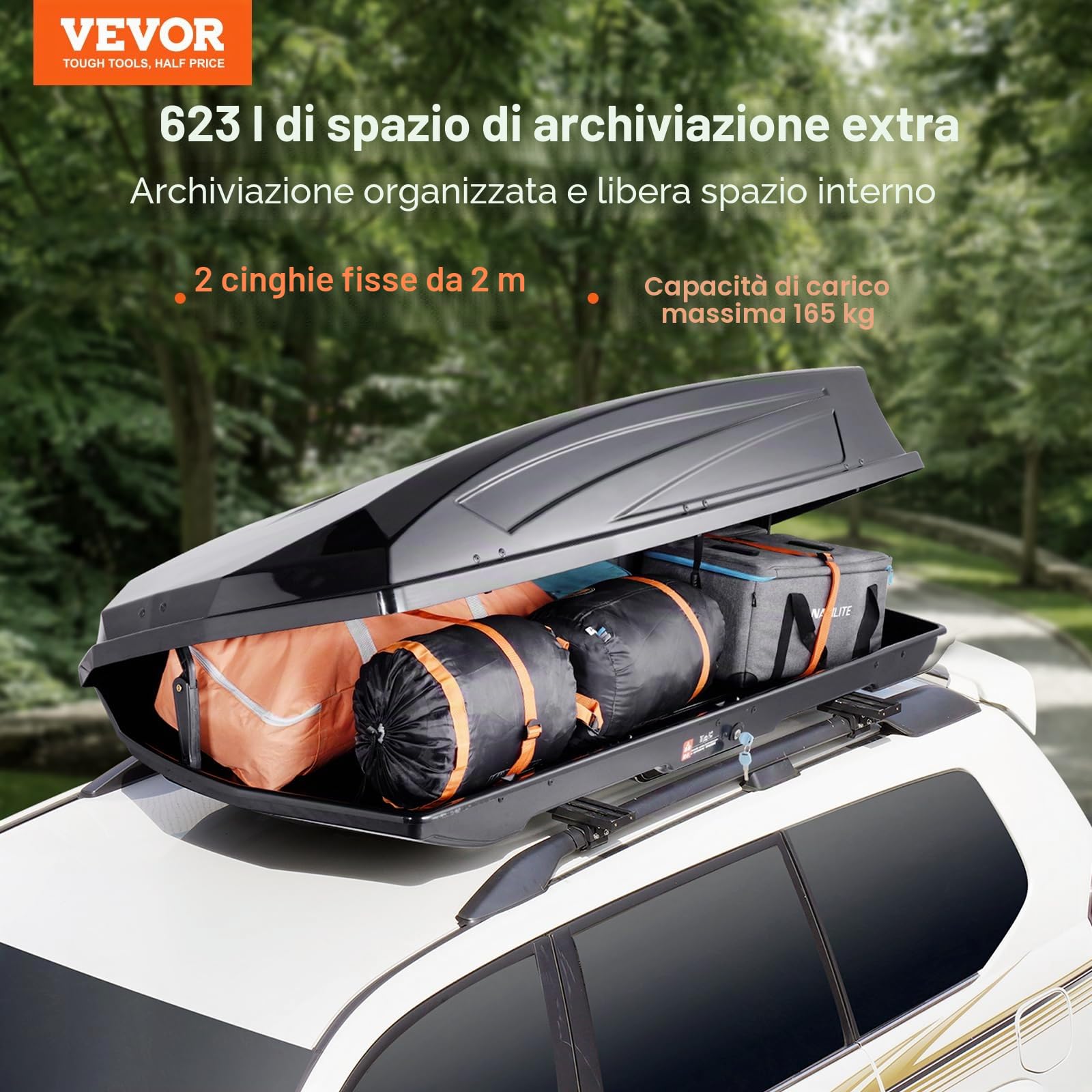 VEVOR Box da tetto per auto, 562 l, in ABS, con apertura su entrambi i lati, impermeabile, per auto, station wagon, SUV