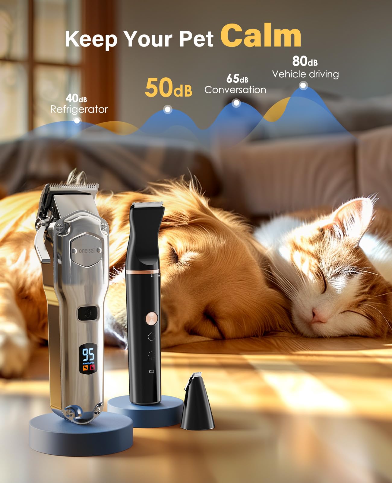 oneisall Premium Tosatrice per Cani 2 in 1 Professionale IPX7 Impermeabile Tosatore Rasoio per Cani Pelo Lungo Tosatrice per Cani