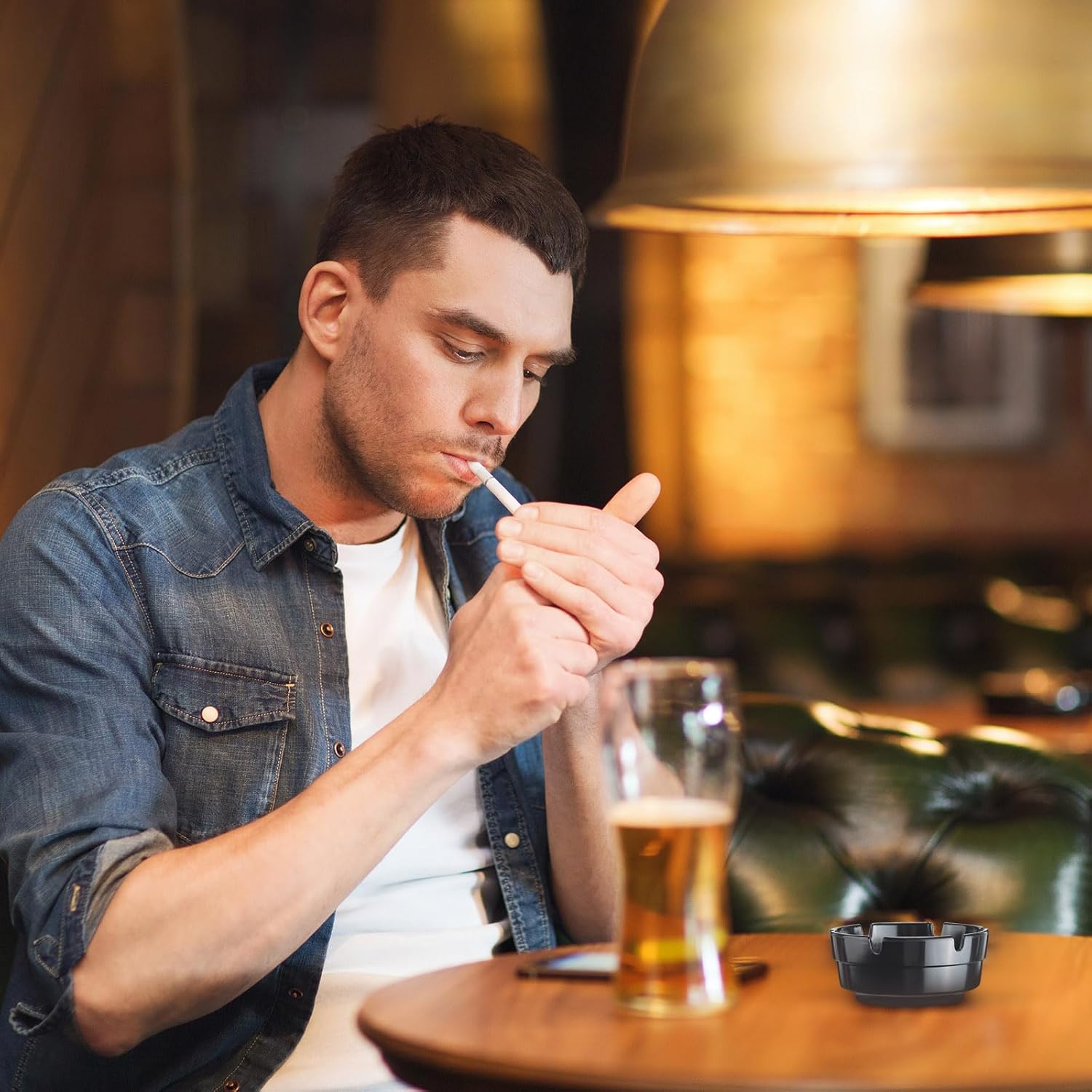 Reginary Pack of 48 Round Black Plastic Ashtrays Cigar Bulk Black Ashtray for Home Restaurant Bar Indoor Outdoor, 4 Inches in Diameter