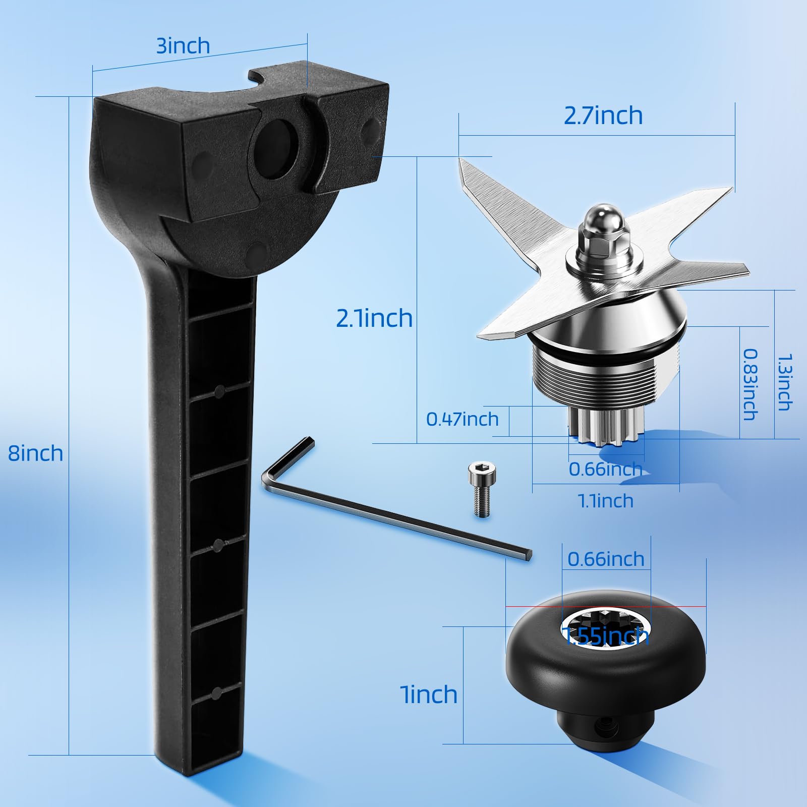 Accesorios de montaje de cuchilla de licuadora con llave inglesa y herramienta de extracción de enchufe compatible con recipientes Vitamix de 64 onzas y 32 onzas