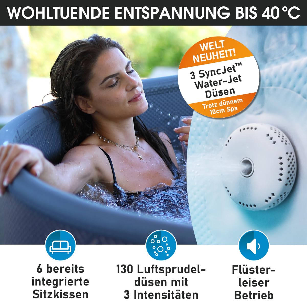 BRAST Whirlpool MSpa Cocoon für 6 Personen mit Schaumstruktur | Ø180x65cm | 130 Massagedüsen in 3 Intensitäten | In- Outdoor Pool | Ganzjähriger Einsatz Winterfest | einfache Steuerung per App