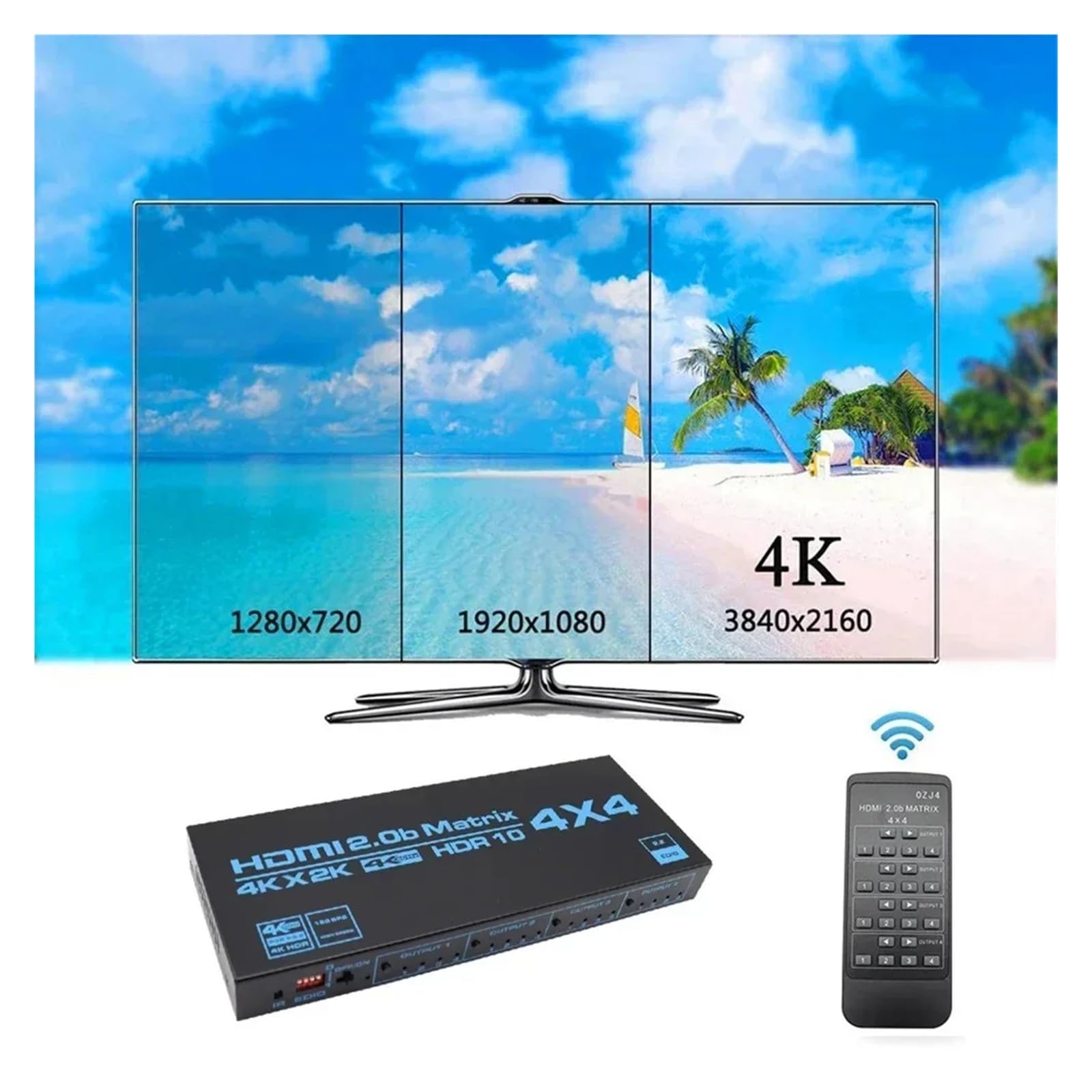 Conmutador de Matriz Compatible con 4x4, Divisor Compatible 4K HDR HDTV, Caja 4 entradas y Salidas HDCP 2