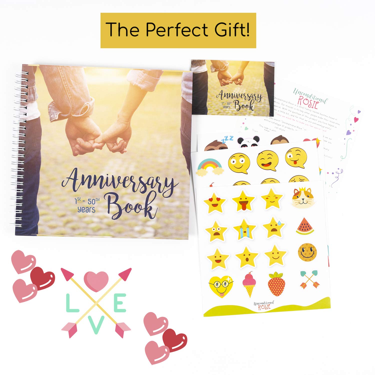 Erinnerungsbuch zum Hochzeitstag – ein Hardcover Tagebuch zum Dokumentieren von Jubiläen vom 1. bis zum 50. Jahr, einzigartiges Geschenk für Paare für Sie und Ihn, personalisiertes Hochzeitsgeschenk