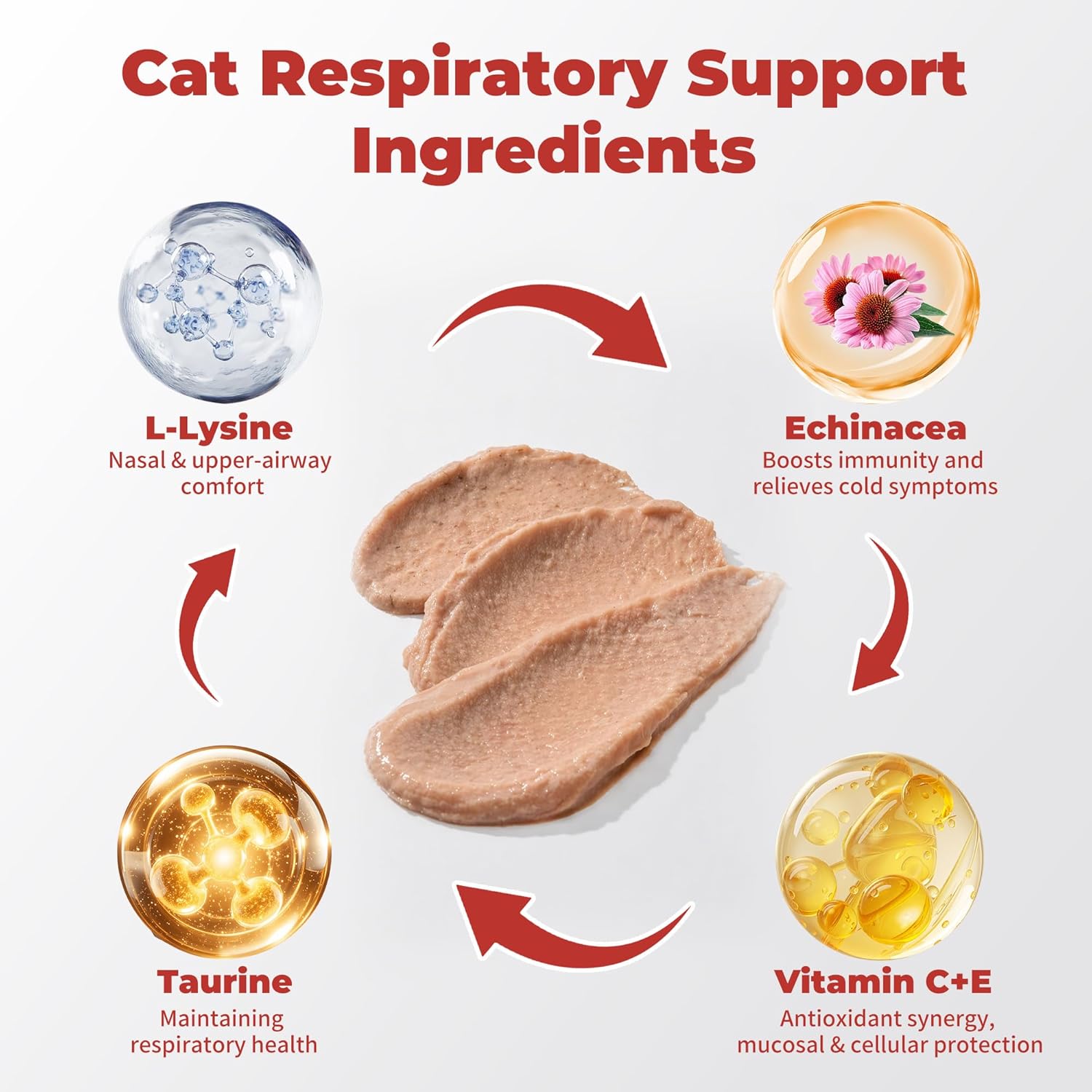 Lysine for Cats, Helps Reduce Sneezing, Coughing, Runny Nose & Upper Respiratory Treatment – Taurine + Echinacea Immune Support – Cat Cold, Asthma & Nose Relief – Respiratory Support Bars