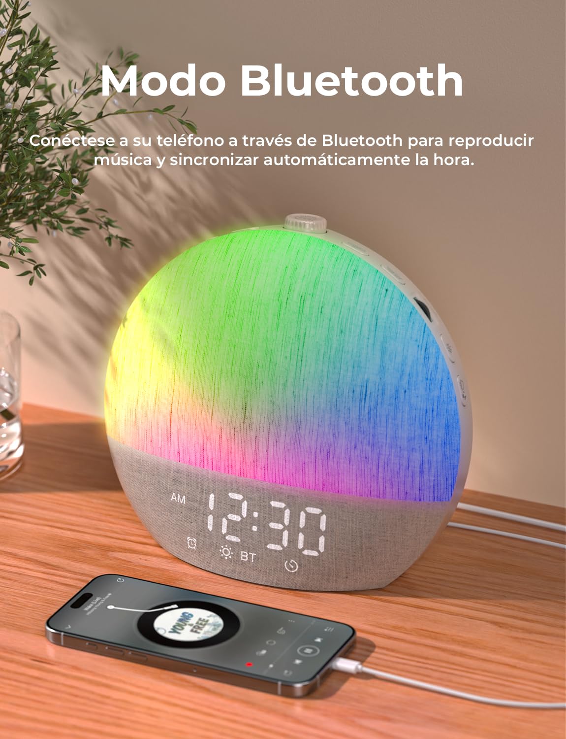 LIORQUE Despertador Amanecer, Despertador Luz Natural Simulación de Amanecer, 17 Modos de Luz, 30 Sonidos Relajantes, Modo de Ayuda para Dormir, Conexión Bluetooth, Función Alarma y Snooze