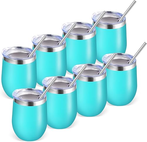 Miniatura 37 de Volhoply - Juego de 12 vasos de vino de 12 onzas con tapa, hechos de acero inoxidable con aislamiento al vacío de doble pared, vasos de vino sin