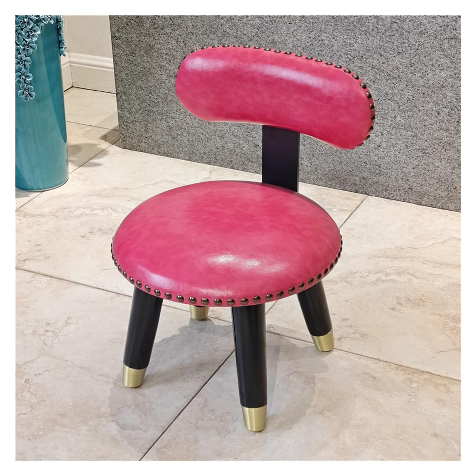 Tabouret de Repos pour Table Basse, Pouf Rond Cuir de Vache avec Dossier