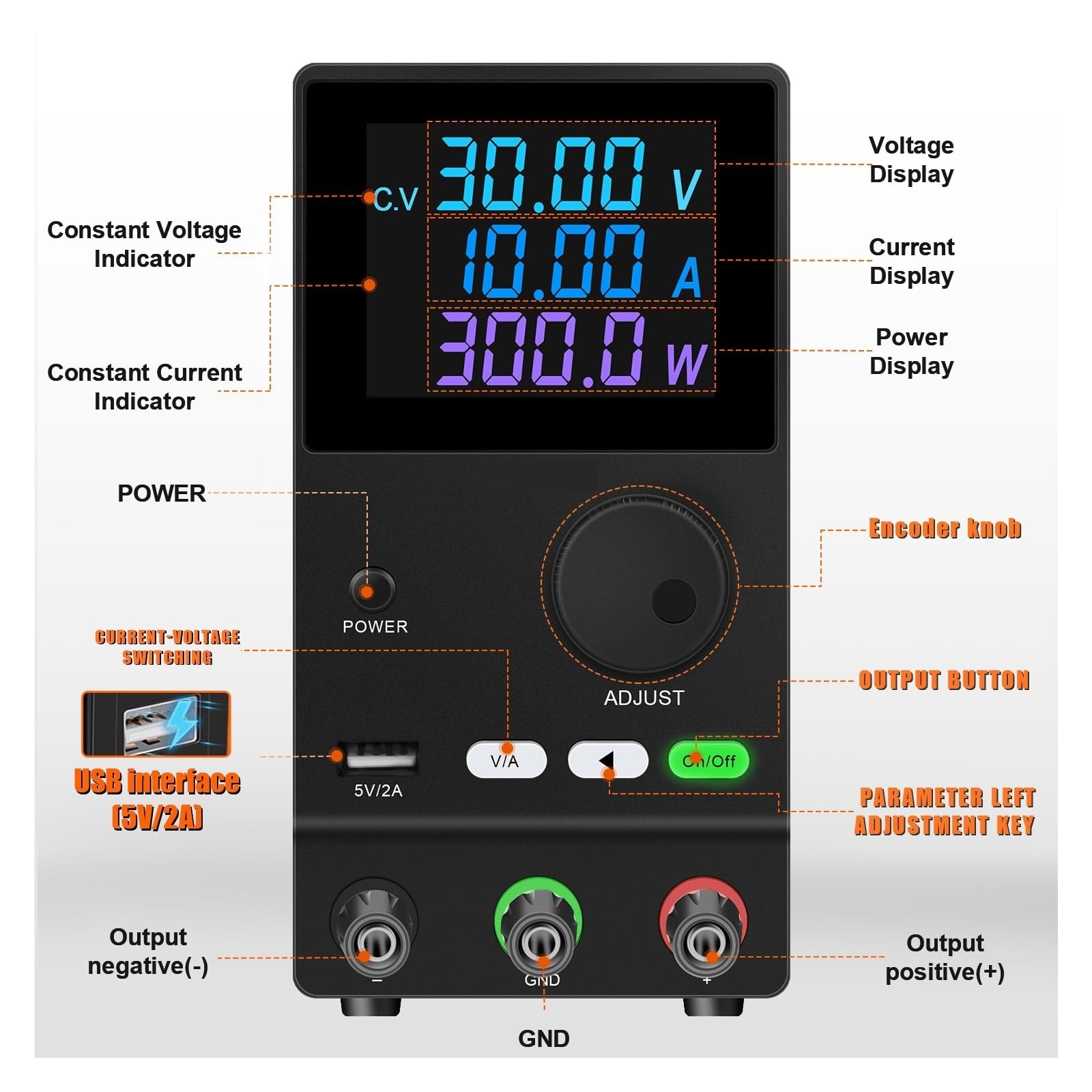 USB DC Lab Zasilacz Regulowany interfejs Opcjonalne oprogramowanie PC Laboratoryjny stabilizowany regulator napięcia Precyzyjny Wydajny Stabilne Napięcie Wyjściowe(SPPS-A 30V10A-RS232)