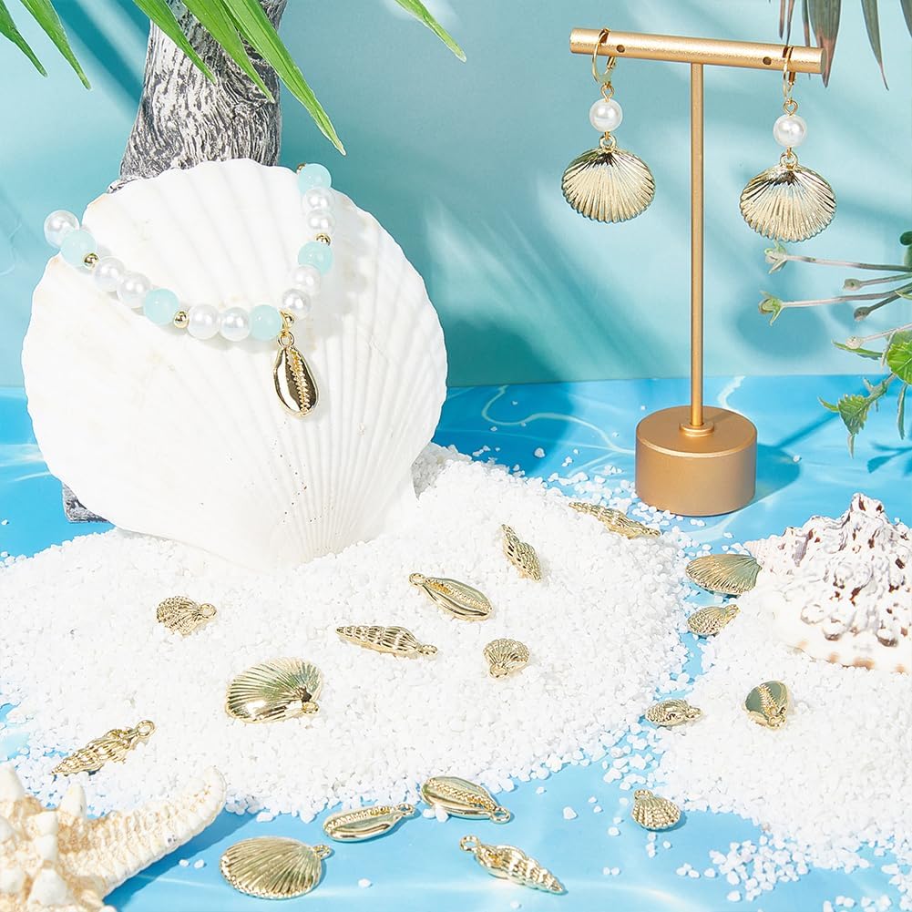 SUNNYCLUE 1 Box 24Pcs Sea Shells Charms Gold Cowrie Shells Bulk Summer Beach Ocean Sea Golden Shell Conch Scallop Charm for DIY Crafting Earrings Bracelets Necklaces Jewelry Making Supplies Adult - Image 4