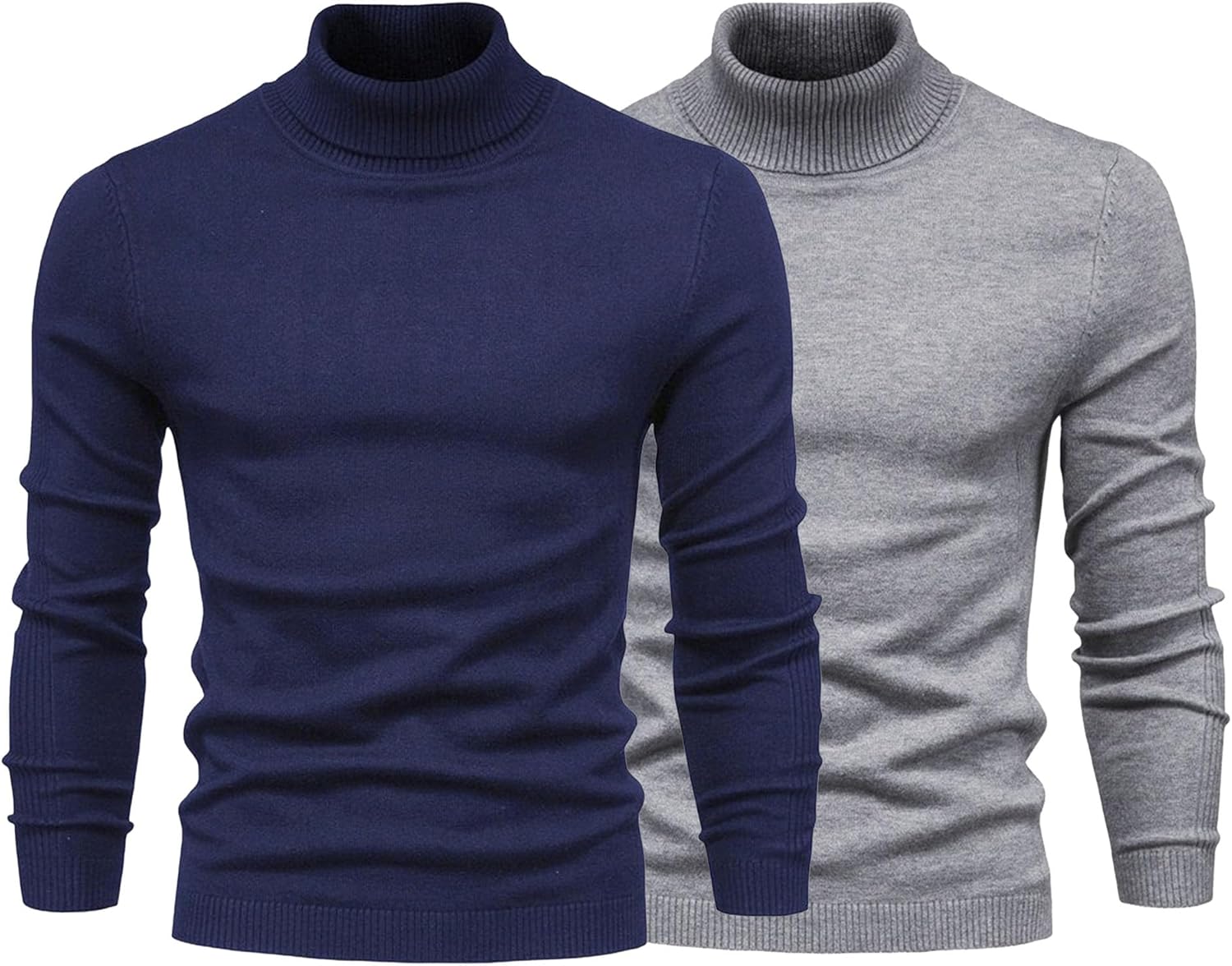 2 Pack Turtleneck Pullover Sweaters for Men Slim Fit Basic Tops Knitted Sweaters Thermal Casual High Neck Sweater
