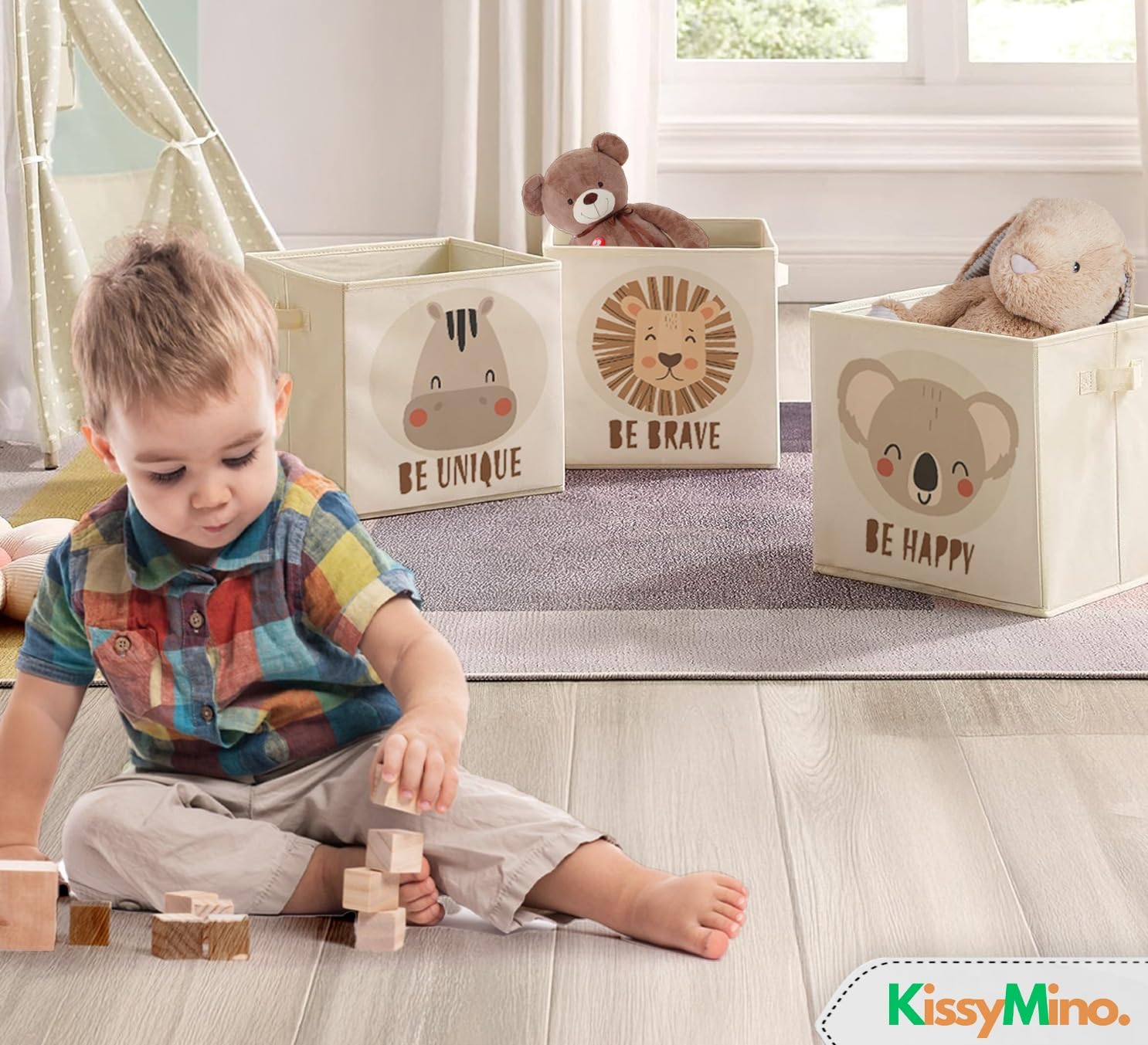 Pack 3 Cubos Almacenaje Beige 30x30x30 cm, Organizador Infantil Juguetes Libros Ropa, Compatible Estanterías Kallax Eket, Plegable y Resistente, Cajas Decorativas para Niños y Hogar