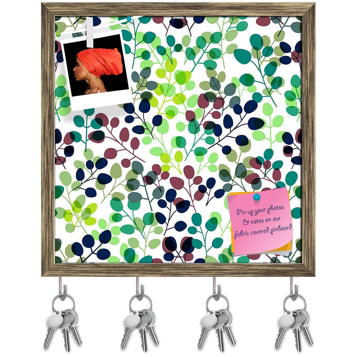 ArtzFolio Spring Alive Key Holder Hooks | Notice Pin Board Soft Board | Antique Golden Frame 20 x 20 Inch