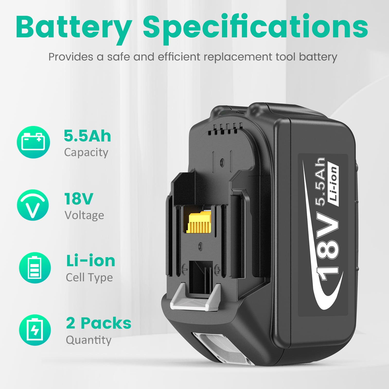 ASUNCELL 2 baterías de 5,5 Ah y Cargador para Makita LXT, Compatible con Todas Las baterías Makita de 14,4 V-18 V BL1815 BL1830 BL1850 BL1430