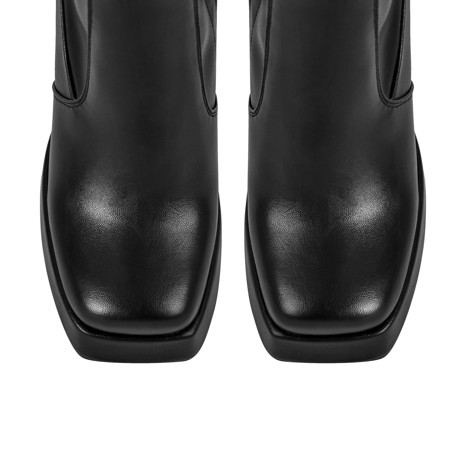 MissHeel Plateau Stiefel Langschaft Blockabsatz High Heels Quatische Zehen Kniehohe Stiefel