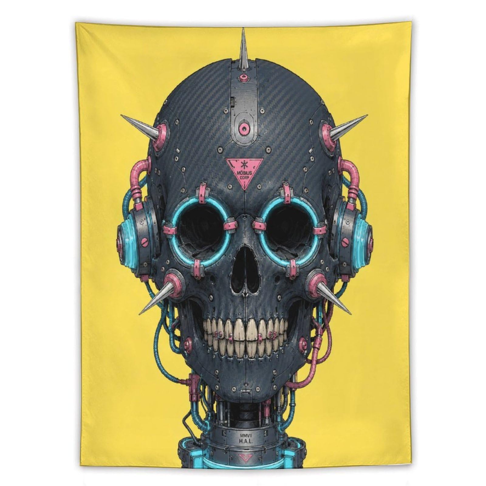W7C8U2X3 Cyber Skull with Neon Goggles Wall Tapestry, Gothic Oil, Bedroom