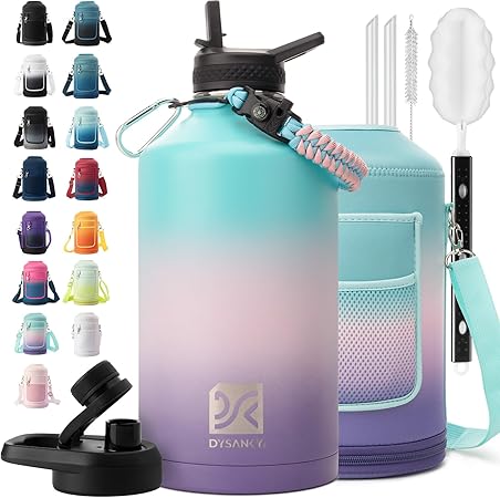 1 Gallon Water Bottle Insulated | Thickened Stainless Steel Vacuum Metal Water Jug | Portable Sports Large for Gym and Hiking with Straw, Carrier Bag, Handle Strap | BPA-Free 128 oz