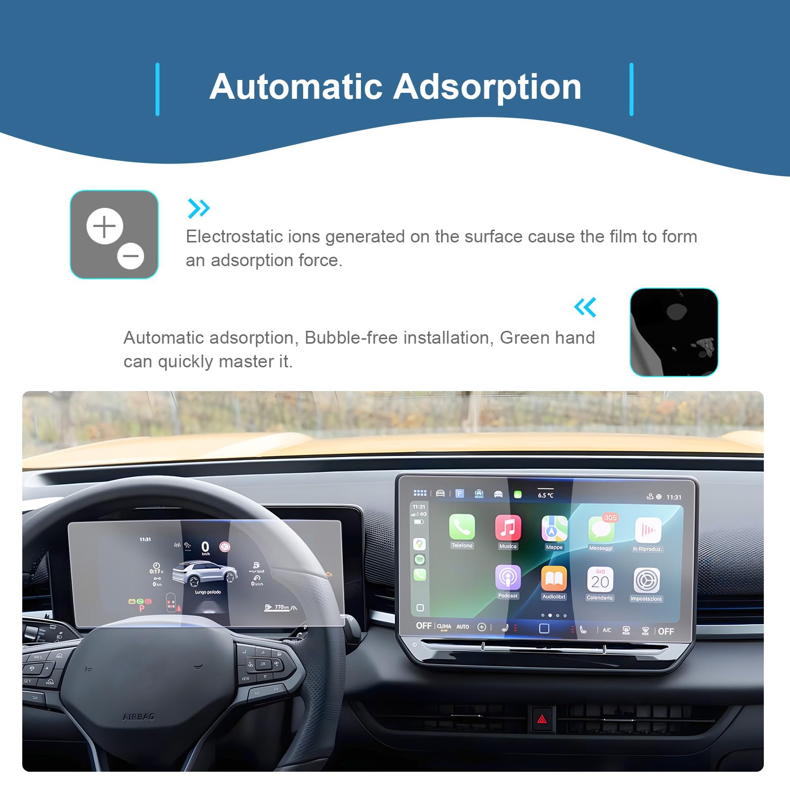 GAFAT [Juego de 4] Compatibles con VW T-Roc 2026 2027 Navigation + Cockpit Pro Protector de Pantalla de Nano, 12,9" + 10,25" para T ROC ii 2 Life Style R-Line Accesorios, Antigolpes, 6H Antiarañazos