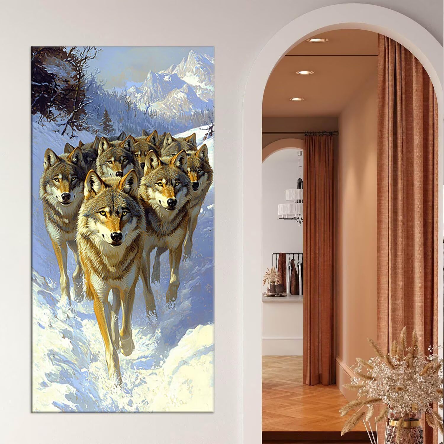 Malen nach Zahlen Erwachsene Wolfsrudel - Paint by Numbers Adult Mit 3 Pinseln und Acrylfarbe - DIY Handgemalt Ölgemälde Kit für Geschenke, Wanddeko und kreative Freizeit Geschenk 100x200cm p-467