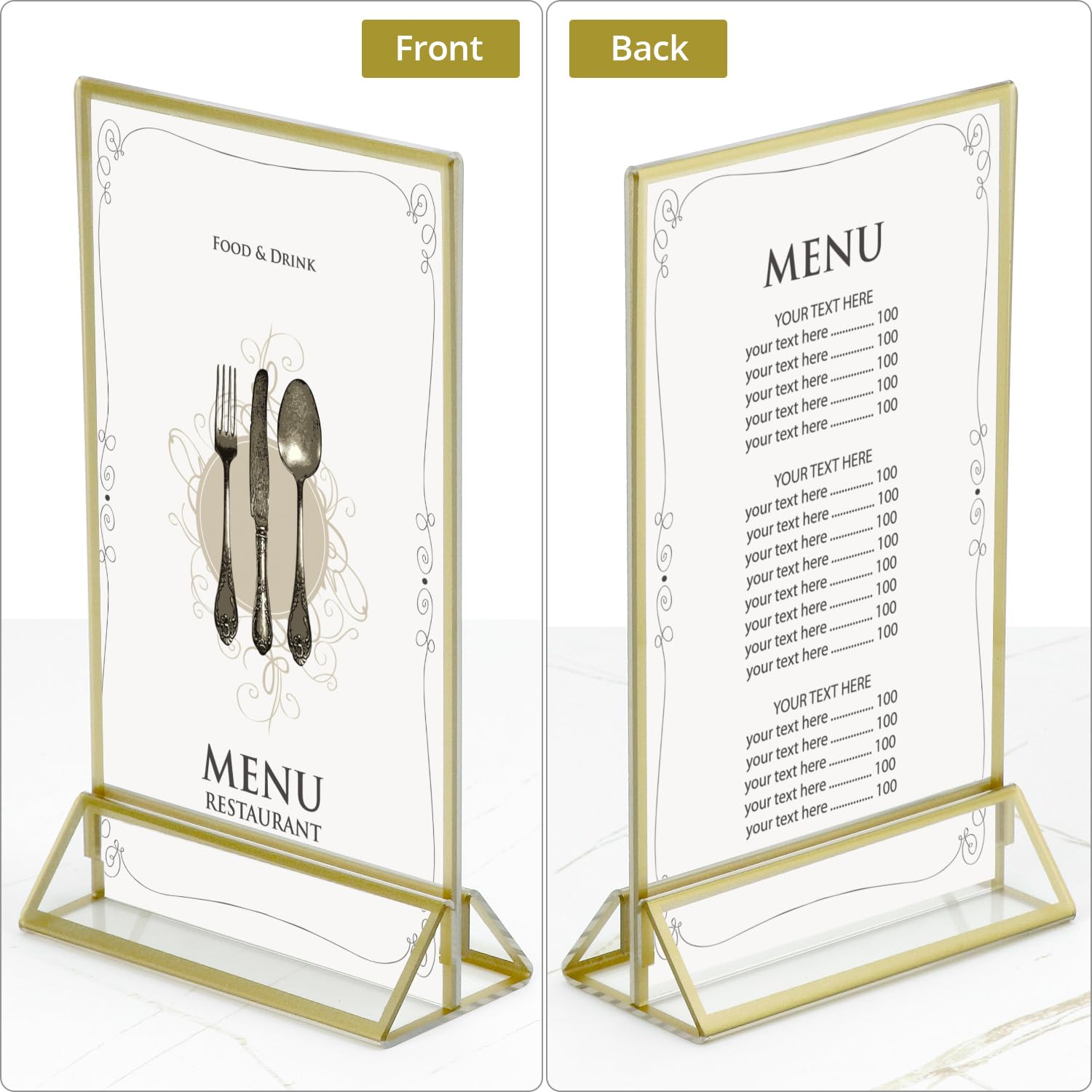 QWORK® 6 Sztuk Złotych Ramek na Zdjęcia A6, Podstawka Akrylowa na Tablice, Ramka na Zdjęcia Dwustronna, do Restauracji, Śluby