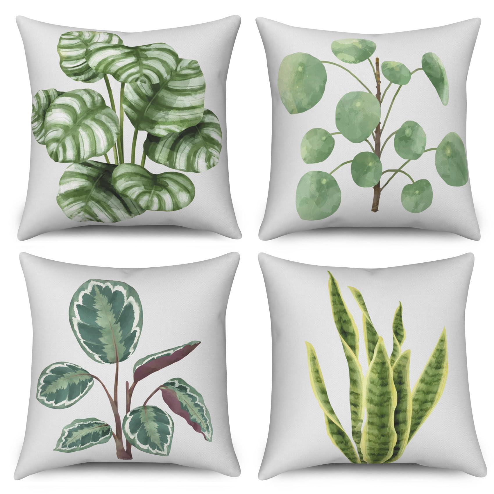 ASDCXZ Leaves Pillow Cover 45x45 cm 4er Set, Modern Simplicity Spring Green Leaves White Sofa Deco Pillow Covers, Washable Polyester Textile Outdoor Pillow Cover