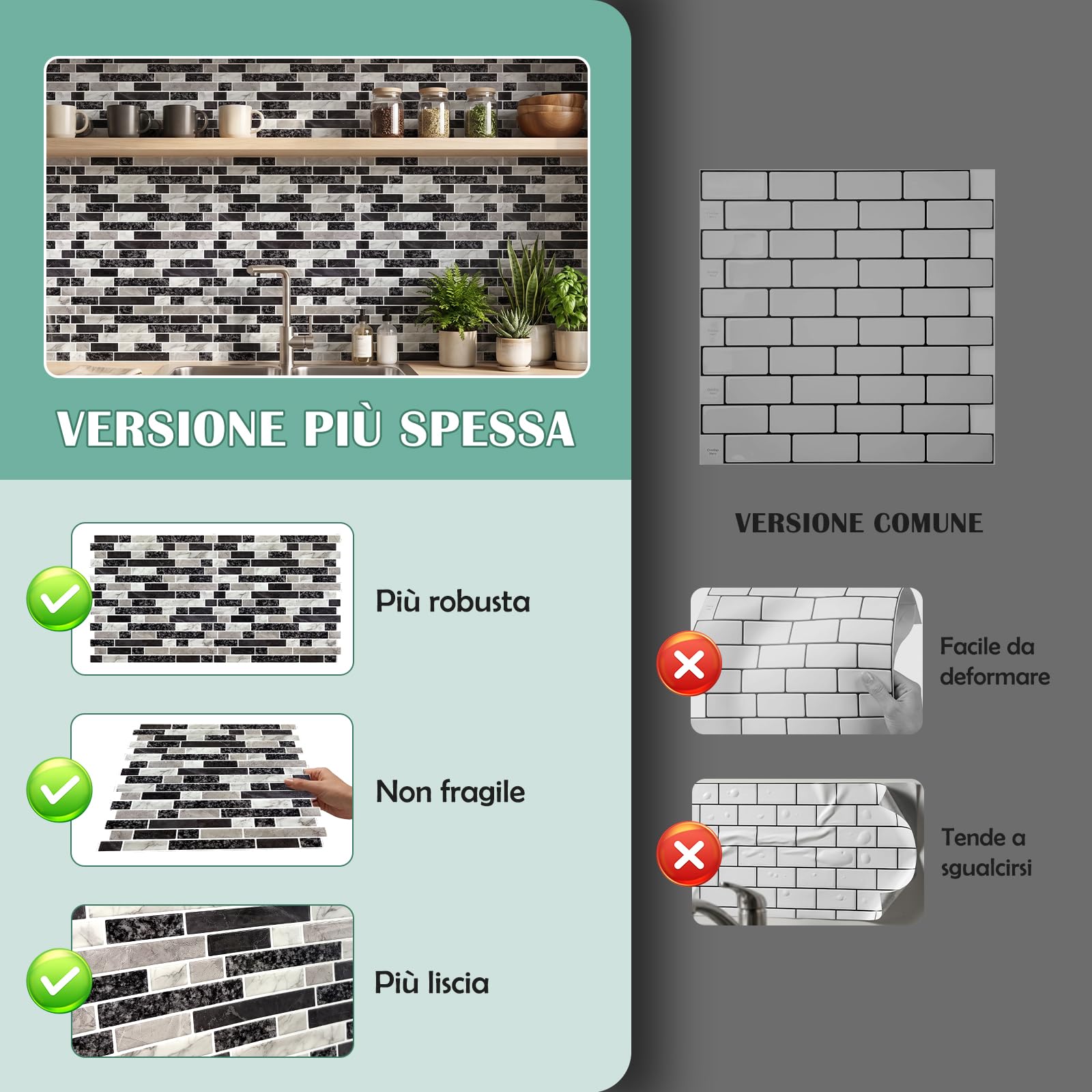 Adesivi per piastrelle, 10 pezzi, 30,5 x 30,5 cm, piastrelle adesive 3D per cucina e bagno, in vinile, pellicola per piastrelle da bagno e cucina, paraspruzzi (marrone, 10 pezzi)