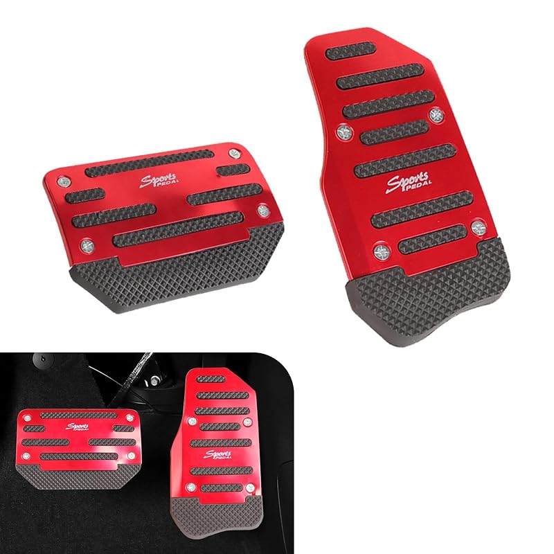 Kit de capas para pedais de freio e acelerador DYEKNEE em liga metálica com borracha antiderrapante vermelha para carros automáticos, 2 peças