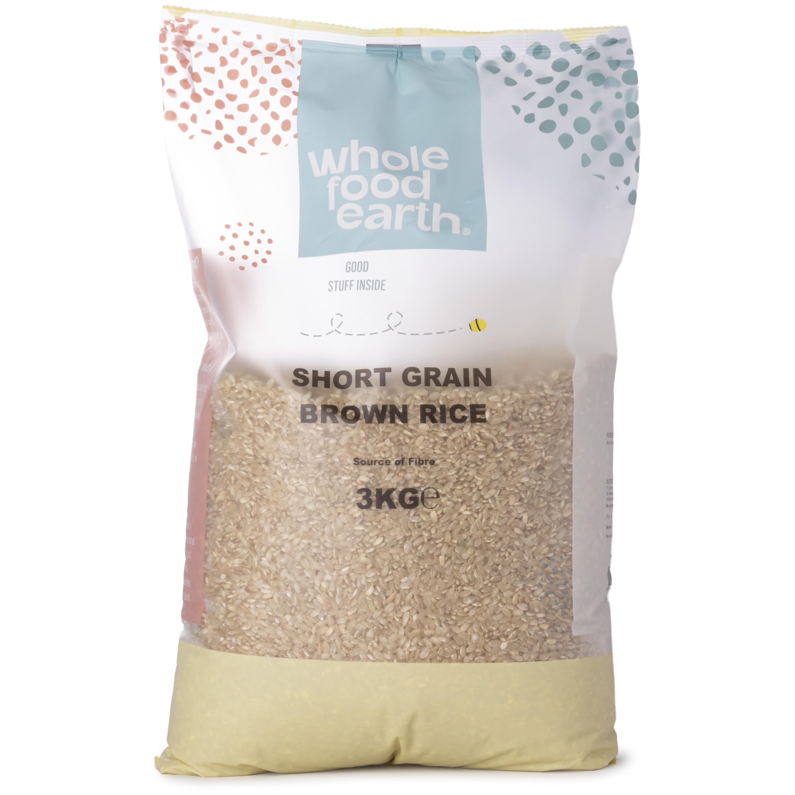 Wholefood Earth - Arroz integral ecológico de grano redondo (3 kg, sin transgénicos, fuente de fibra, procedente de agricultura ecológica controlada)
