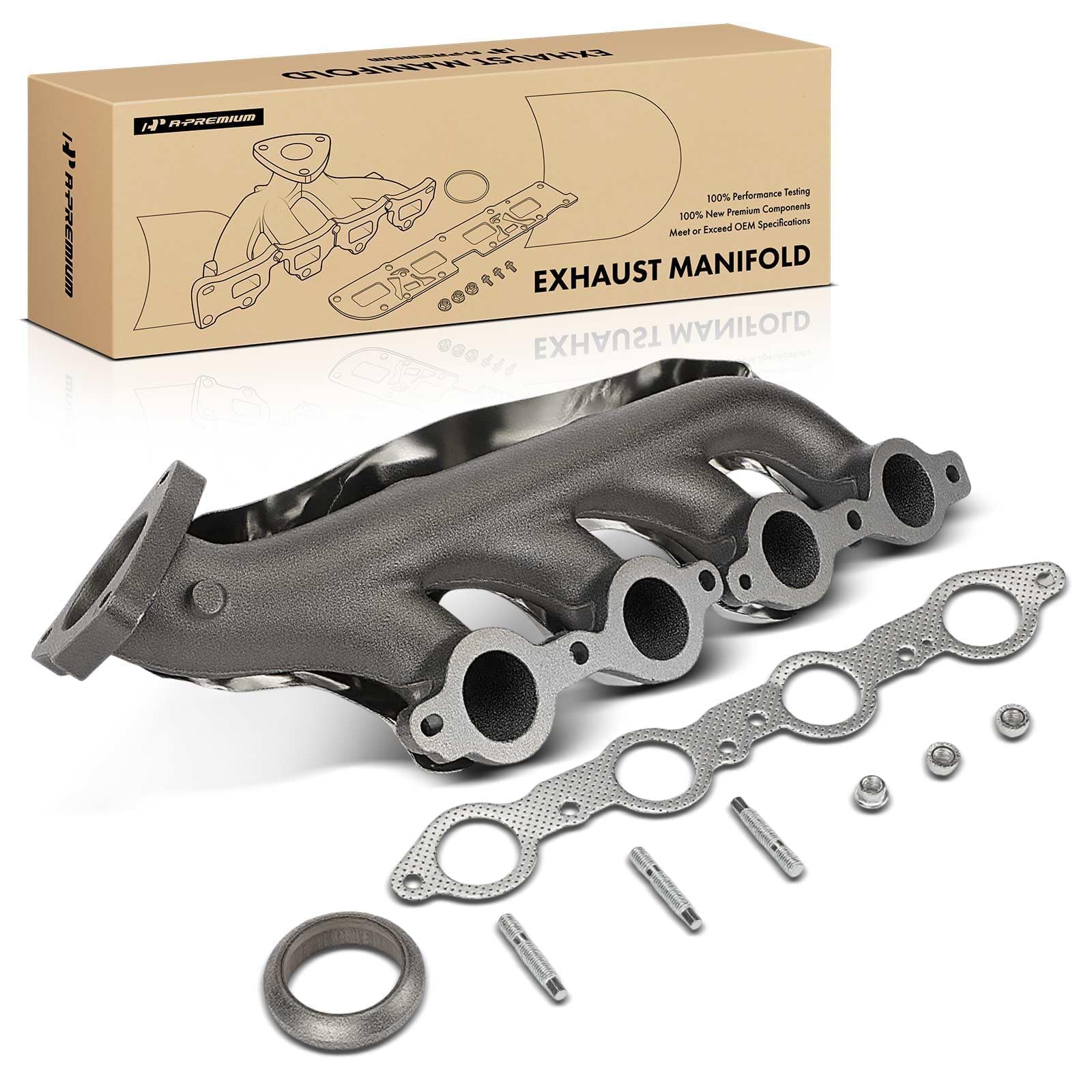 a-premium right exhaust manifold w/gasket, studs & nuts & heat shield compatible with chevy, gmc & cadillac - silverado 1500 2500 3500, express, suburban, tahoe, avalanche,sierra, escalade & more