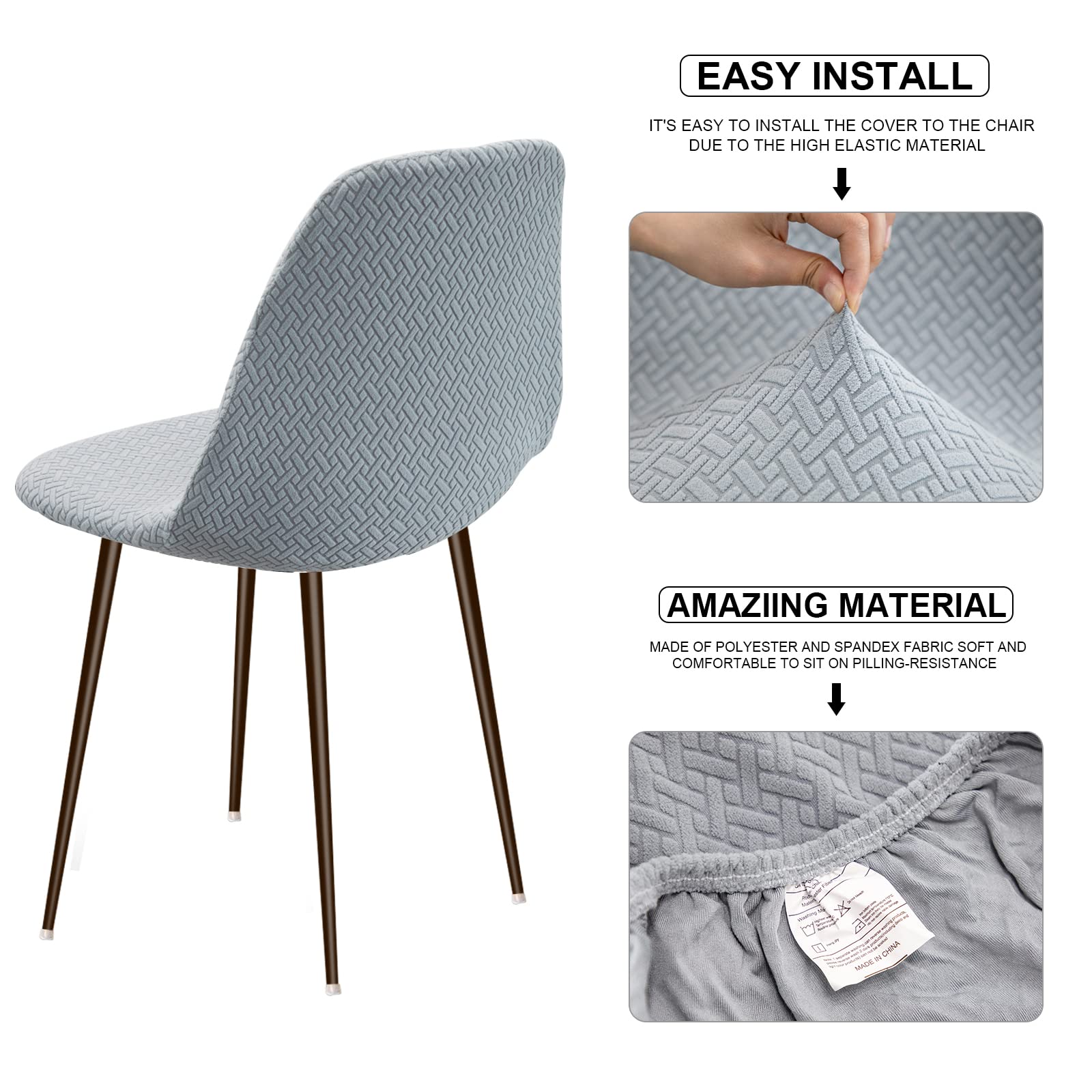 Lydevo Coprisedia Elasticizzati con Schienale 4 Pezzi,Coprisedia con Schienale Rotondo per Sala da Pranzo Jacquard Lavabile Universale,Fodere per Sedia da Soggiorno Cucina per Casa,Grigio Fumo