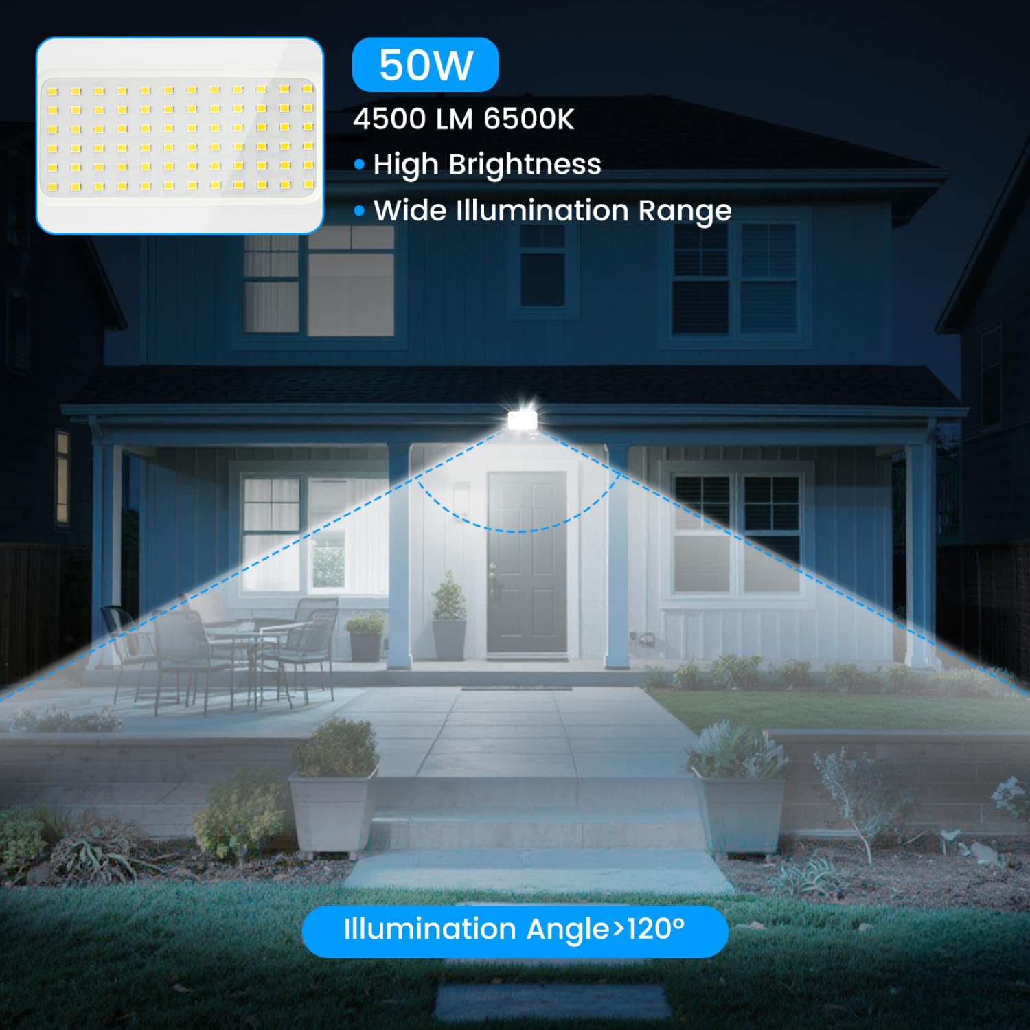 Aigostar Foco Led Exterior 50w 4500 lúmen,Luces Led Exterior Impermeable IP65,Proyector LED Exterior Blanco Frío 6500K para Jardín,Patio,Garaje,Parque,4 piezas