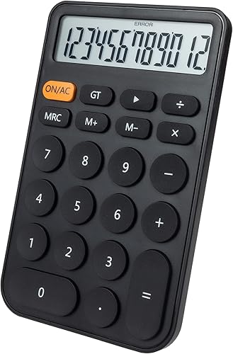 VEWINGL Calculadora de 12 dígitos, sostenida con una mano, calculadora de 4 funciones con pantalla LCD grande para oficina, escuela, hogar y