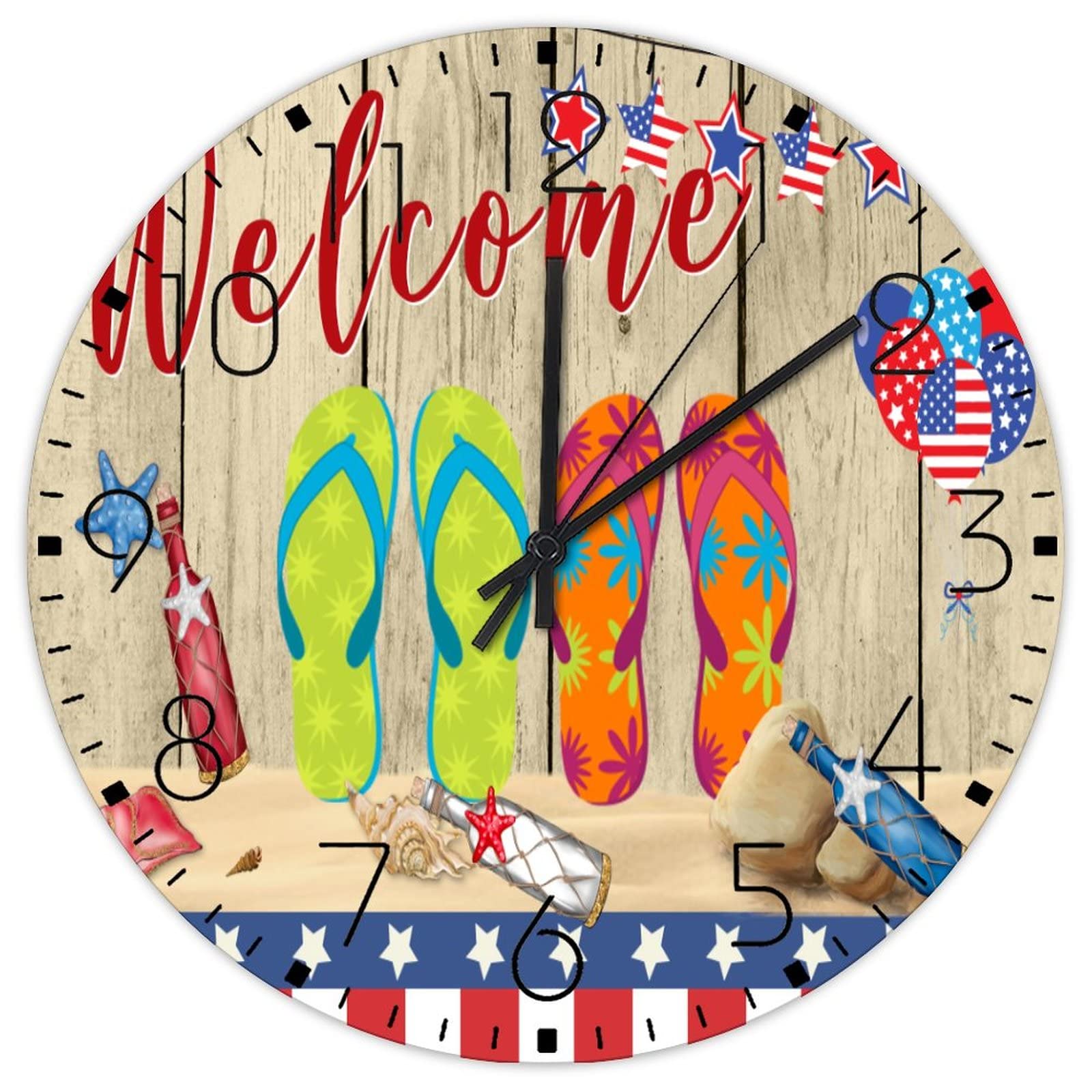 Horloge murale en bois rouge blanc bleu pour la décoration de votre atelier ou salle à manger