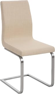CLP Silla de Comedor Belfort de Tela, Cantilever Moderno con Asiento Acolchado & Respaldo Alto, Estructura de Acero Inoxidable, Color:Crema