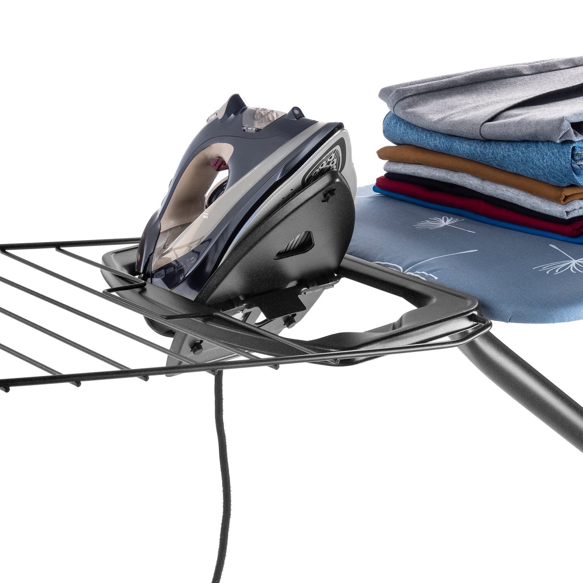 KADAX Planche à Repasser 120 x 42 cm, Table à Repasser Pliable avec Housse en Coton, Support de Fer, Pieds Antidérapants et Réglable en Hauteur (Bleu foncé)