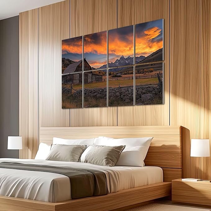 8 Pack Paneles Acústicos Artísticos Absorbentes de Sonido con Diseño Parque Nacional Puesta de Sol Moulton Barn Wyoming Naturaleza Montañas Paneles Decorativos Auto Adhesivos para Estudios de Grabación Oficina 48"x32" miniatura 5