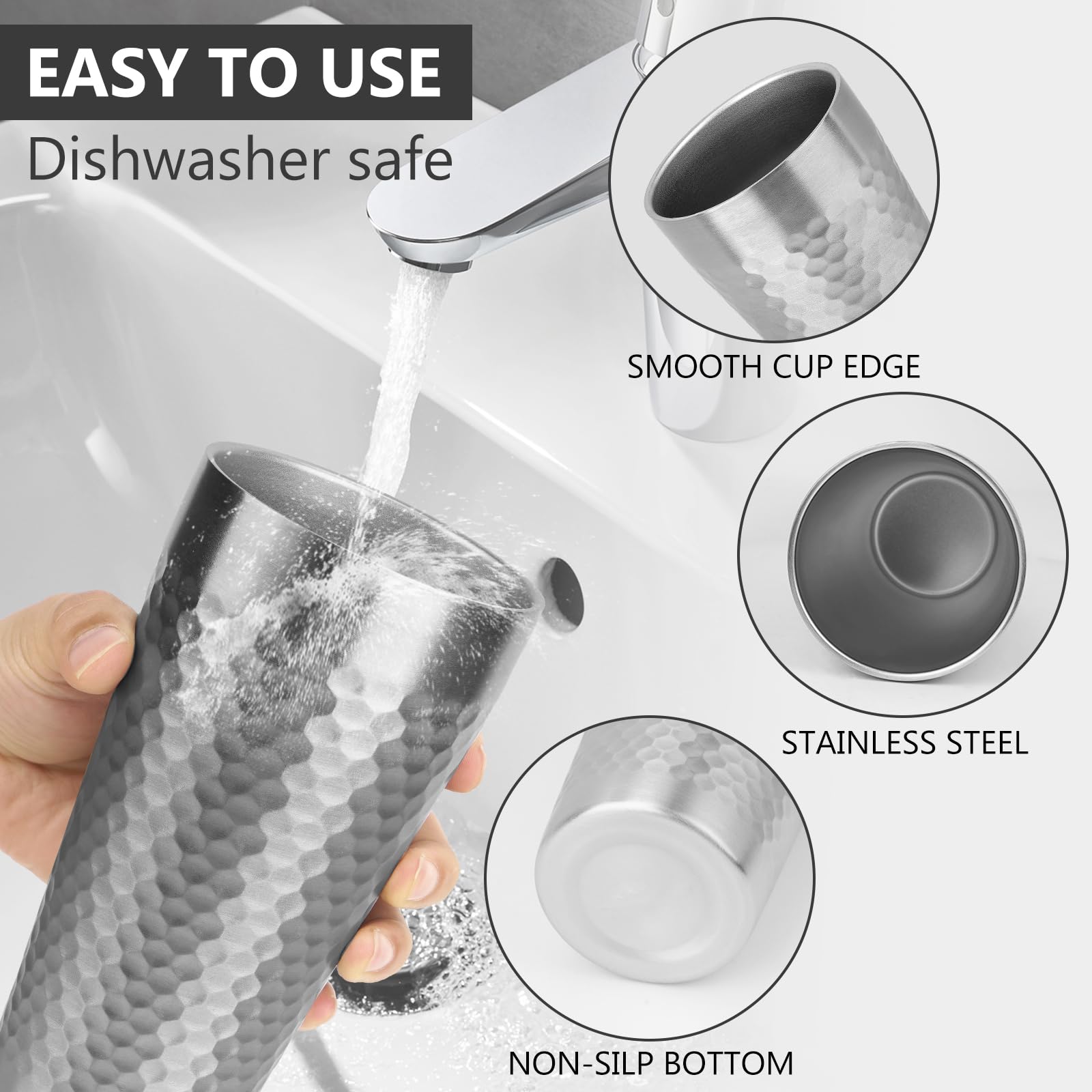 Adorila 4 Stück Edelstahl-Isolierbecher, doppelwandig, 625 ml, stapelbare Metallbecher zum Trinken, wiederverwendbare Trinkgläser für Zuhause, Büro, Party, Outdoor (Silber)