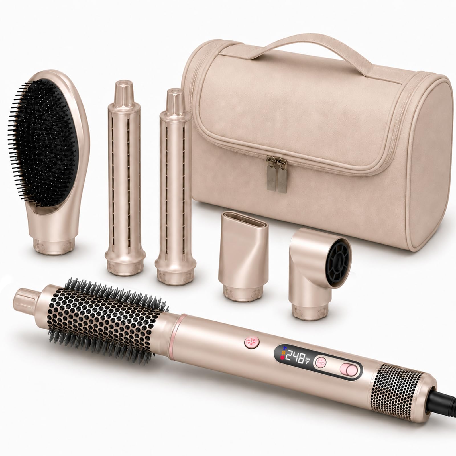 Photo 1 of UKLISS 6-in-1 Hot Air Hair Styler with 110,000 RPM High-Speed Hair Dryer Auto Curling Wrap Round Blow Dryer Brush Create Volumizing Waves and Straight Styles Included Travel Case
