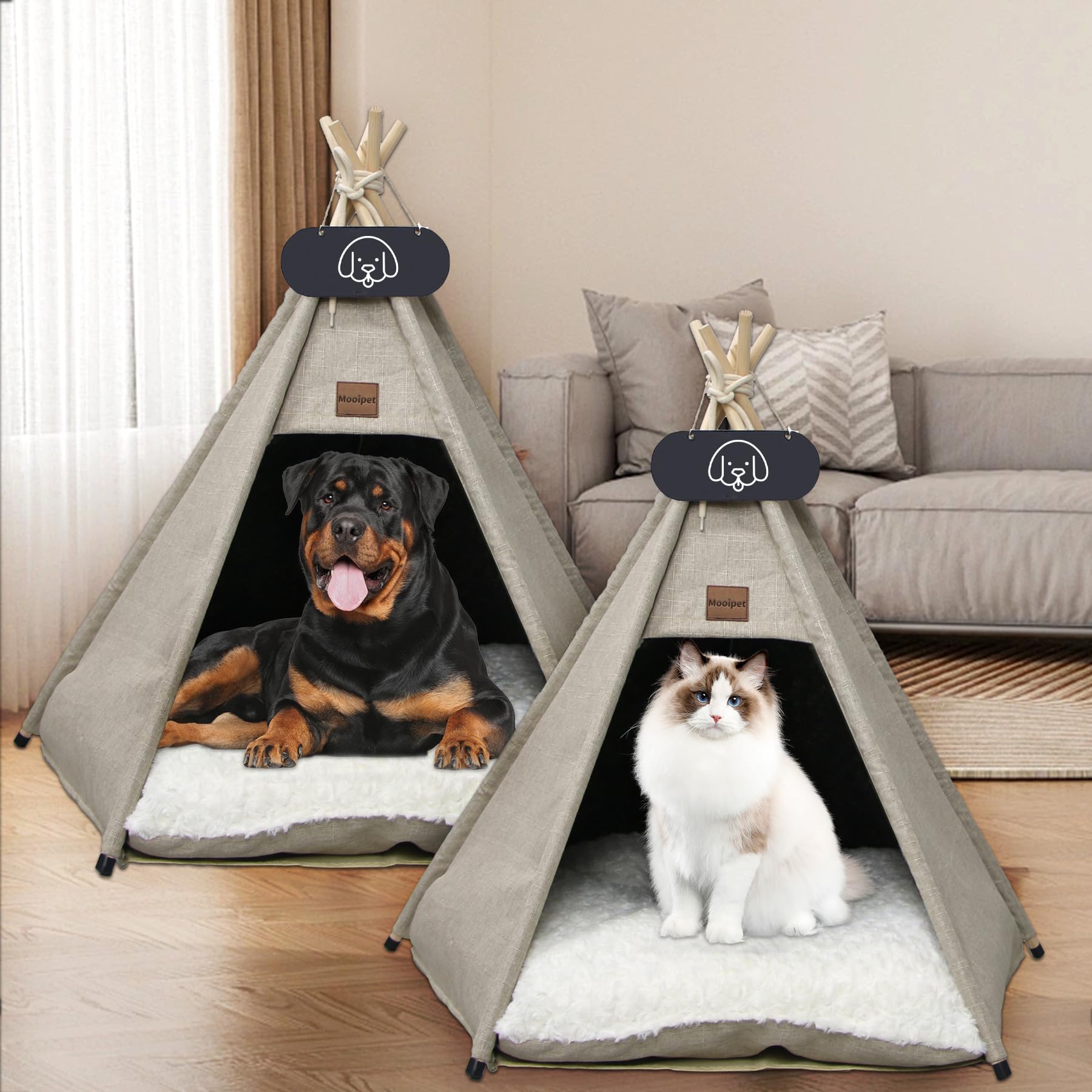 Tipi Zelt für Haustiere mit doppelseitigem Kissen Haustierzelt für Hunde/Katzen Haustierhütte Abnehmbar und Waschbar Hundehaus für Meerschweinchen Kaninchen Hamster Kätzchen 60x60x70cm