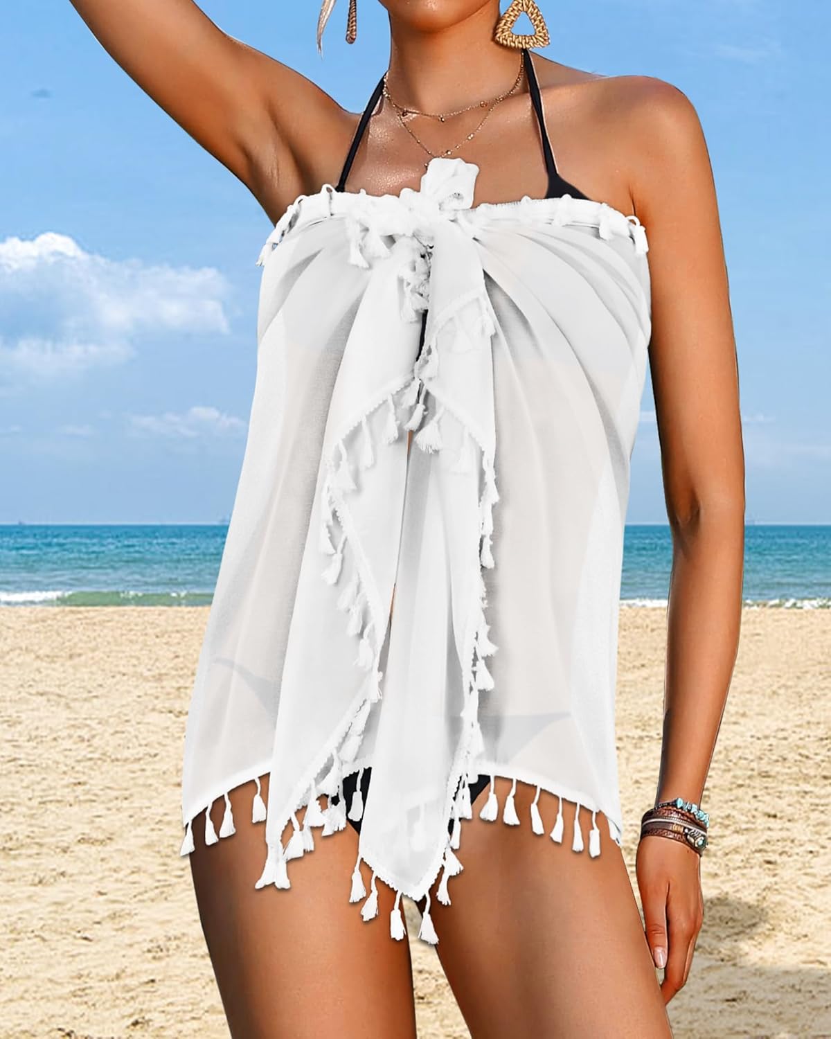 CHICGAL Women Beach Sarong Wraps with Tassels Swimsuit Coverup Summer Bathing Suit Cover Up Casual Swimwear - Image 3