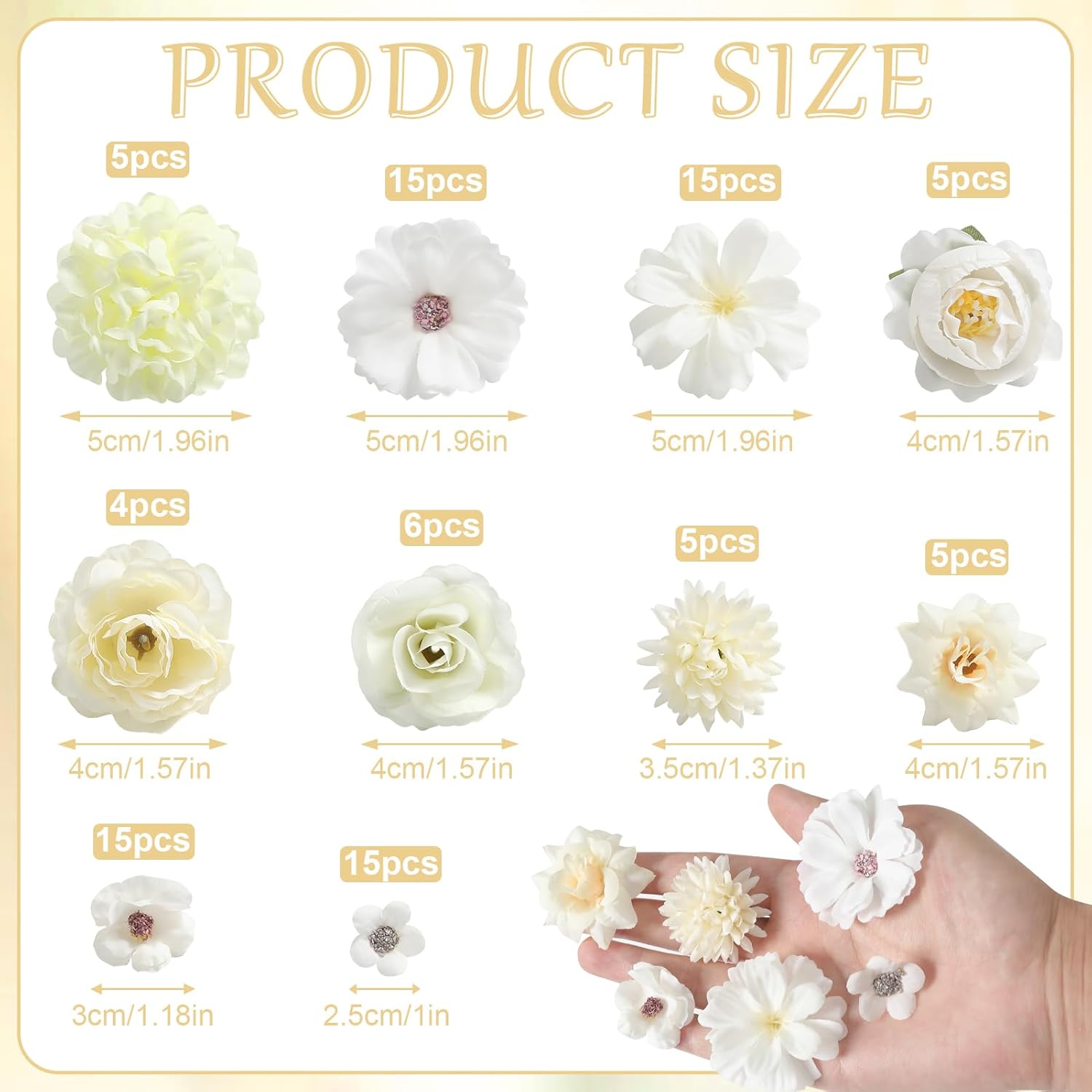 Faux Flower Heads Mini White Artificial Flower Heads Fake Peony Daisy Rose Flowers Multicolor Small Silk Daisy Flower Heads for Craft Garland Wedding Party DIY Home Decoration,2-4 cm - Image 2