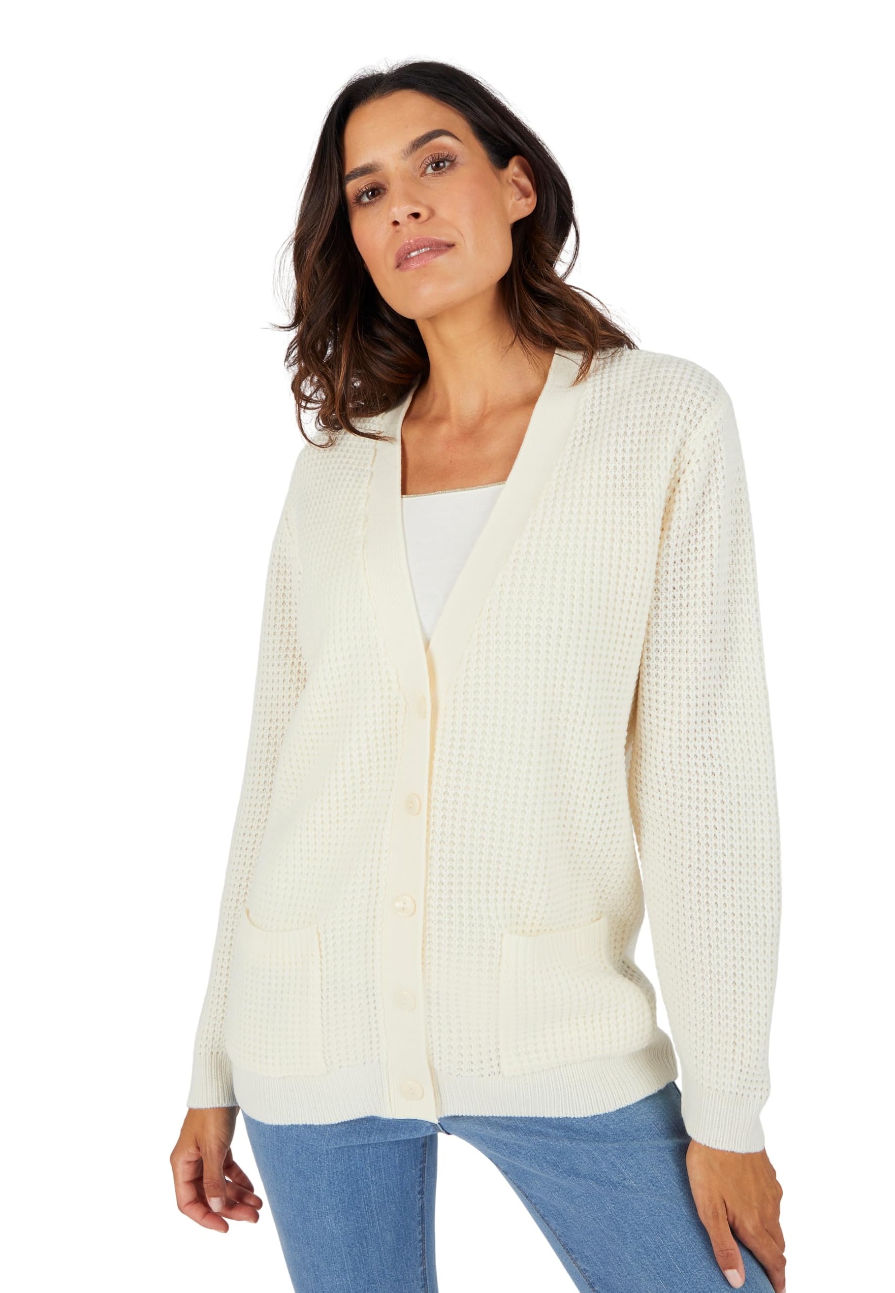 Damart - Waffle Cardigan, Ecru, 26/28